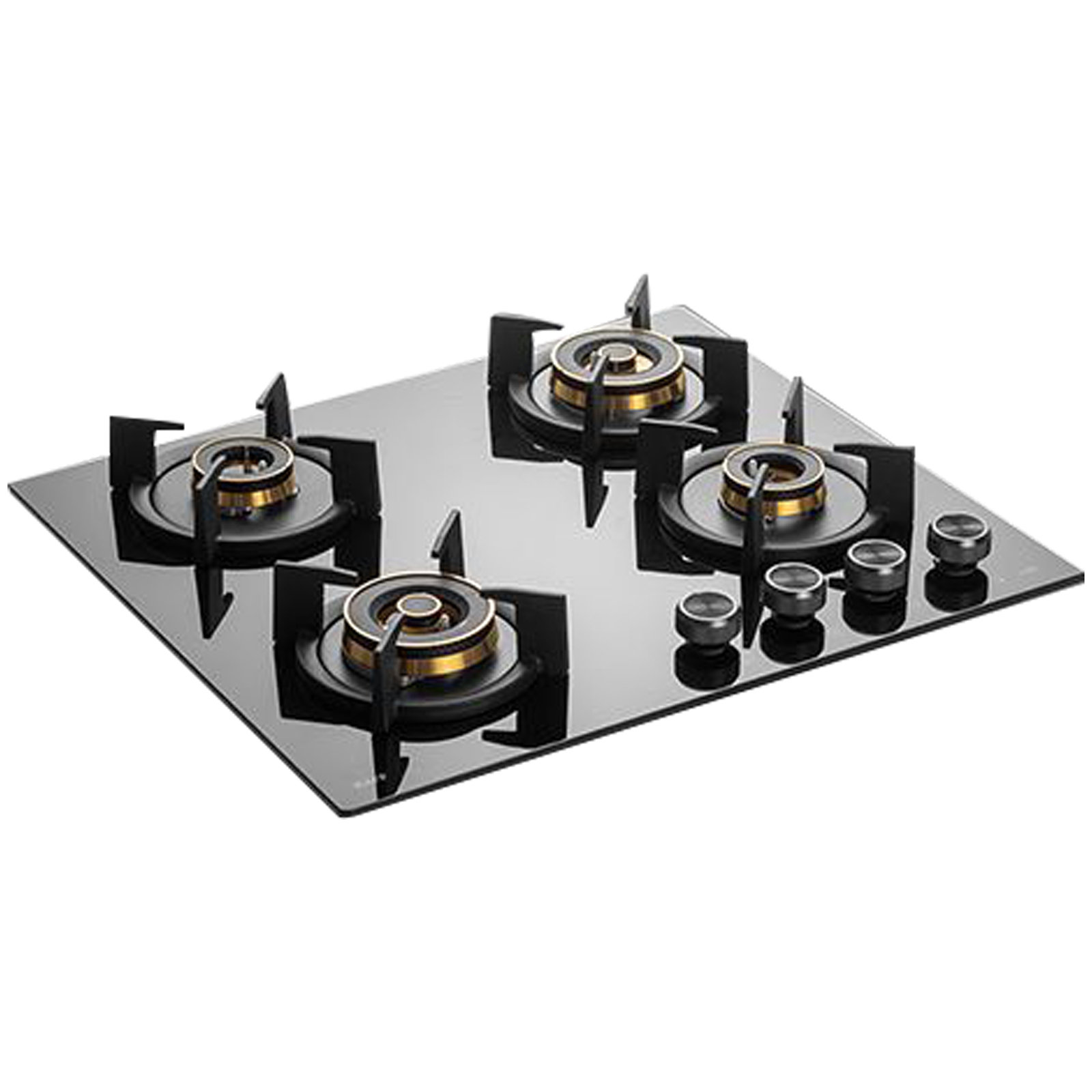 KAFF 4 Burner 8mm Thick Tempered Glass Built-in Gas Hob (Heavy Duty Cast Iron Pan Support, INF604, Black)_1