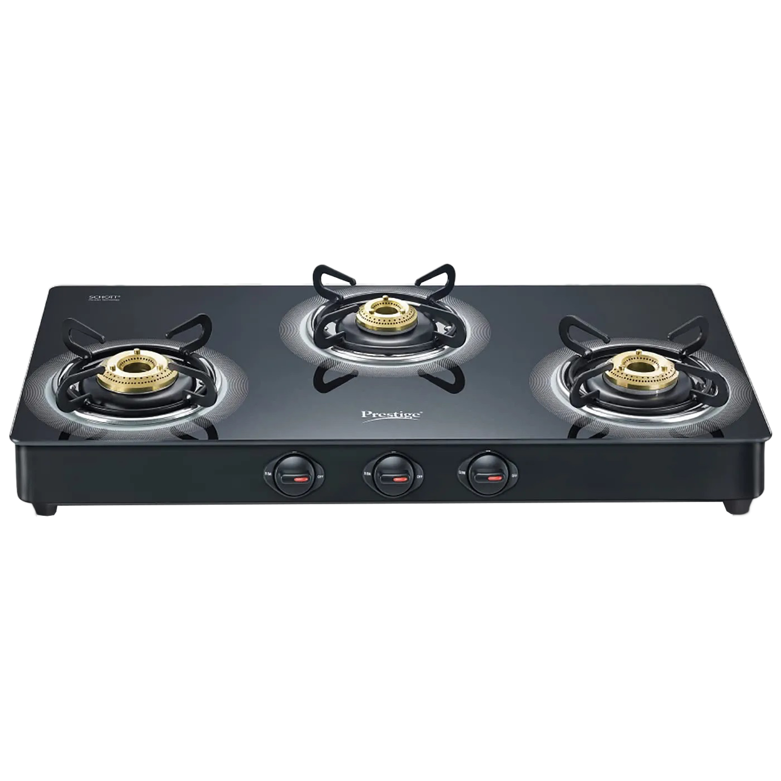 Prestige GT 3 Burner Gas Stove (Ergonomic Knob, 40177, Black)