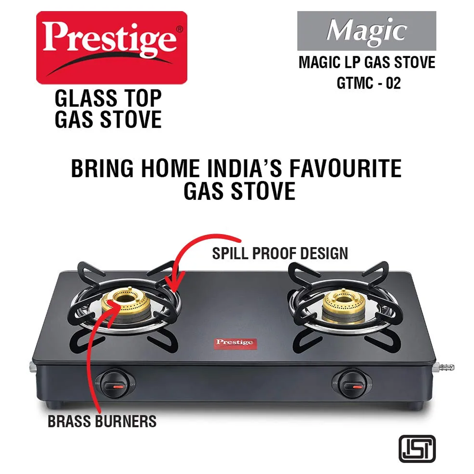 Prestige Magic 2 Burner Toughened Glass Gas Stove (Spill Proof Design, 40088, Black)_2