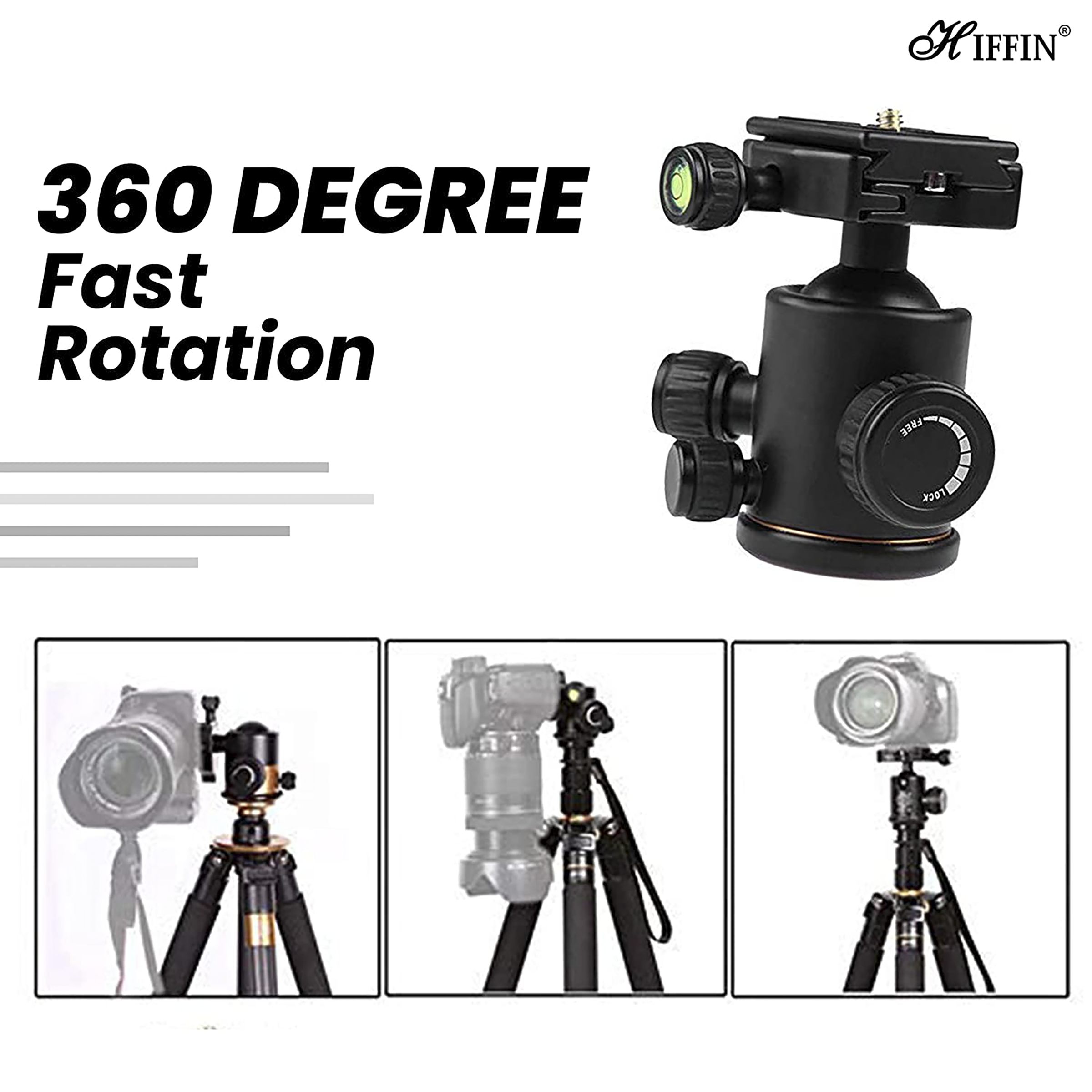 HIFFIN Professional Tripod Mount for Camera (360 Degree Rotation, Black)_3