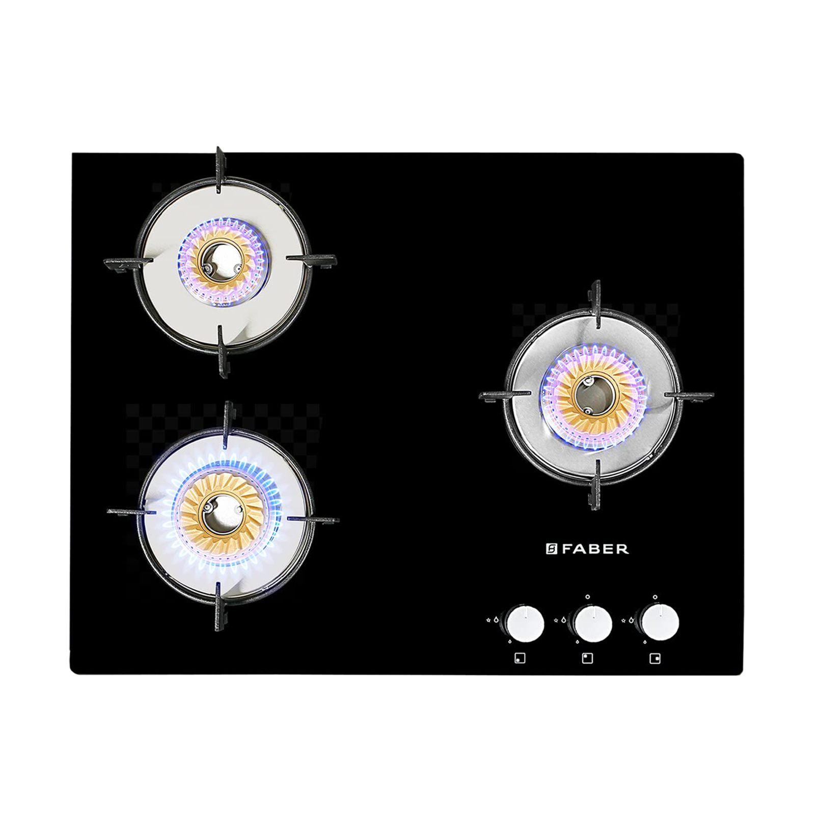 

Faber Orion 653 HD SQ EBK 3 Burner Black Tempered Glass Gas Hob (Heat Resistant, 106.0679.591, Black)