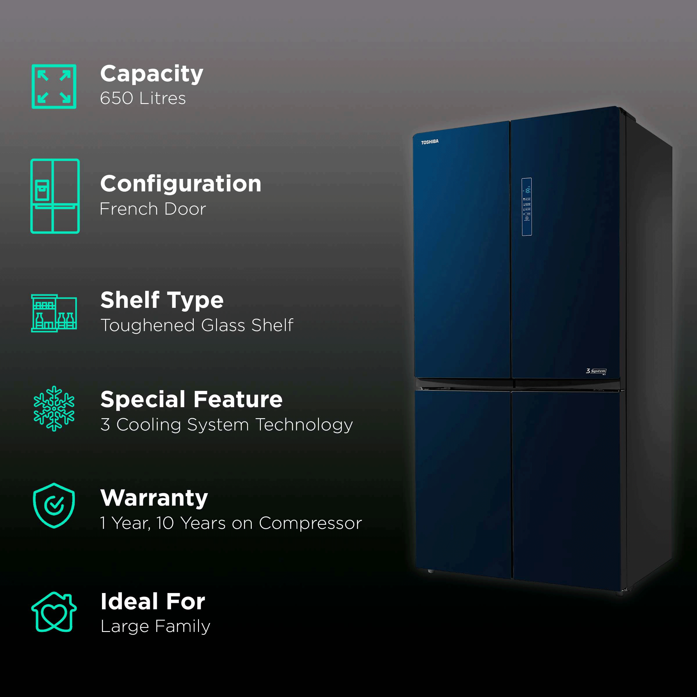 toshiba 650 ltr refrigerator