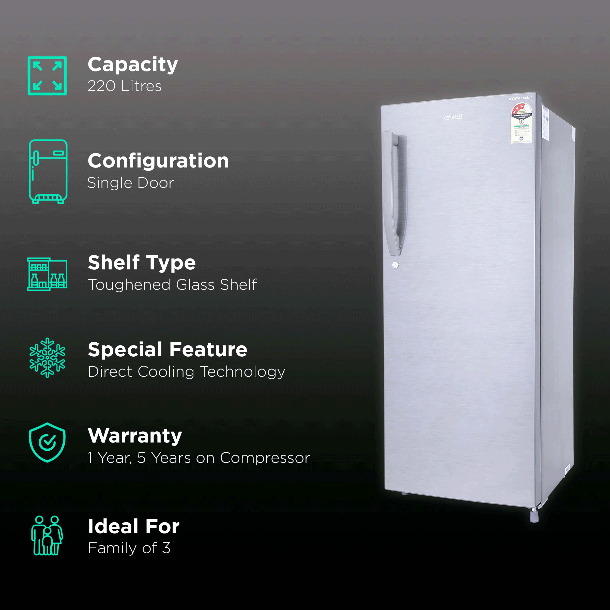 croma 220 ltr refrigerator