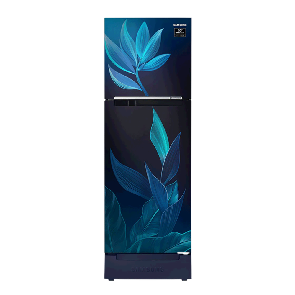 

SAMSUNG 253 Litres 2 Star Frost Free Double Door Refrigerator with Base Stand Drawer (RT28T31429U/HL, Paradise Bloom Blue), No color