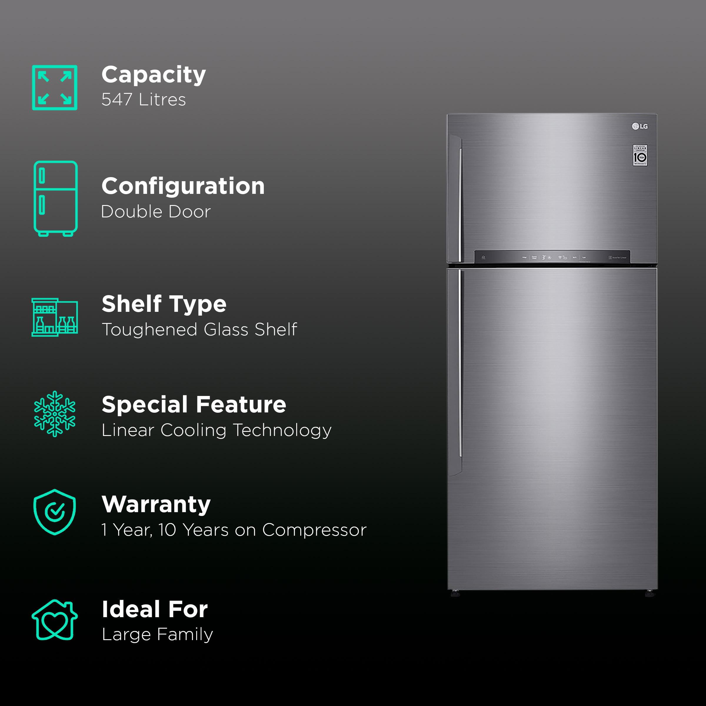 LG 547 Litres 3 Star Frost Free Double Door Smart Wi-Fi Enabled Refrigerator with Smart Diagnosis (GN-H702HLHQ.APZQEB, Platinum Silver III)_2