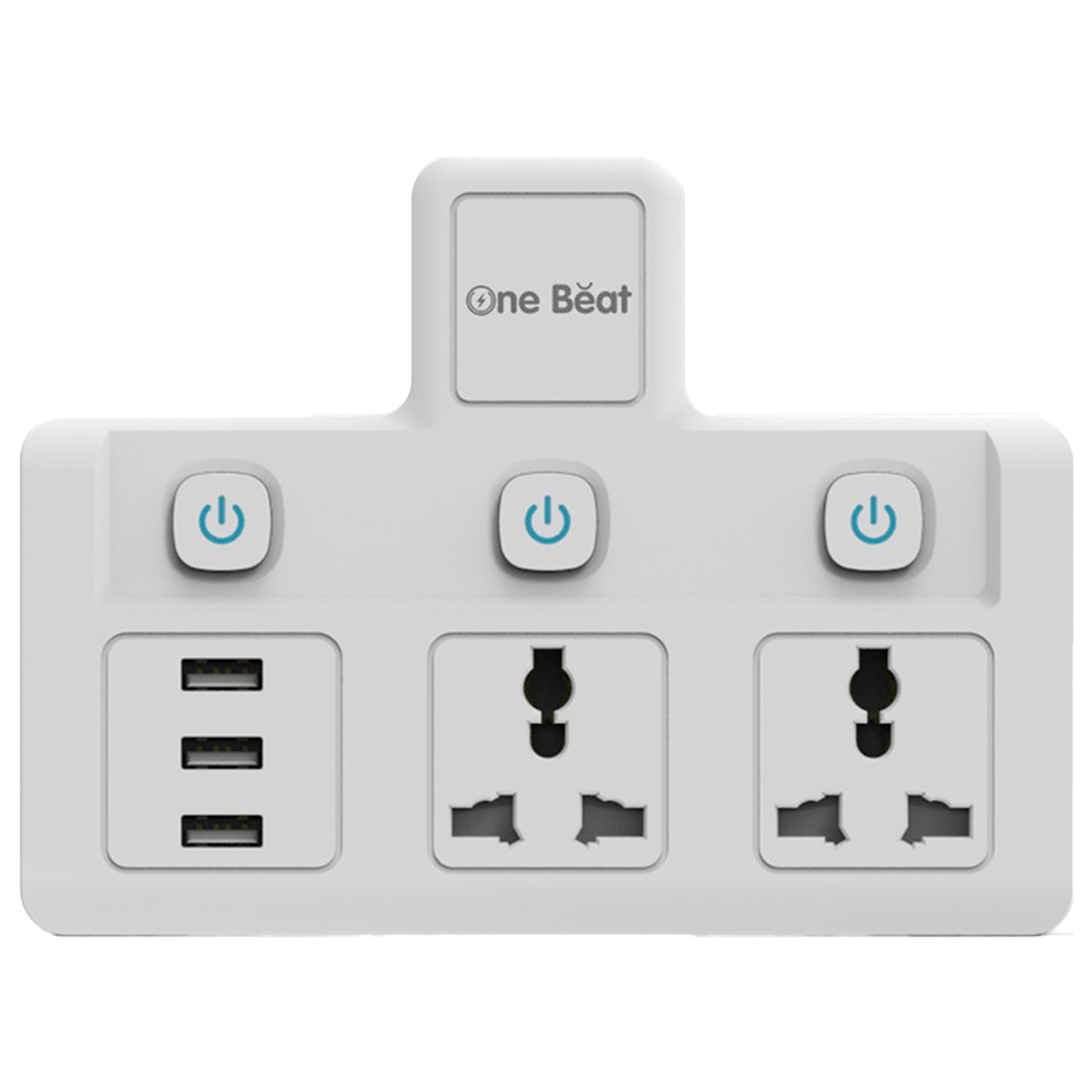 One Beat Wall Plus 10 Amps 2 Sockets Surge Protector With Individual Switch (Child Proof Shutters, OB-2023-U, White)