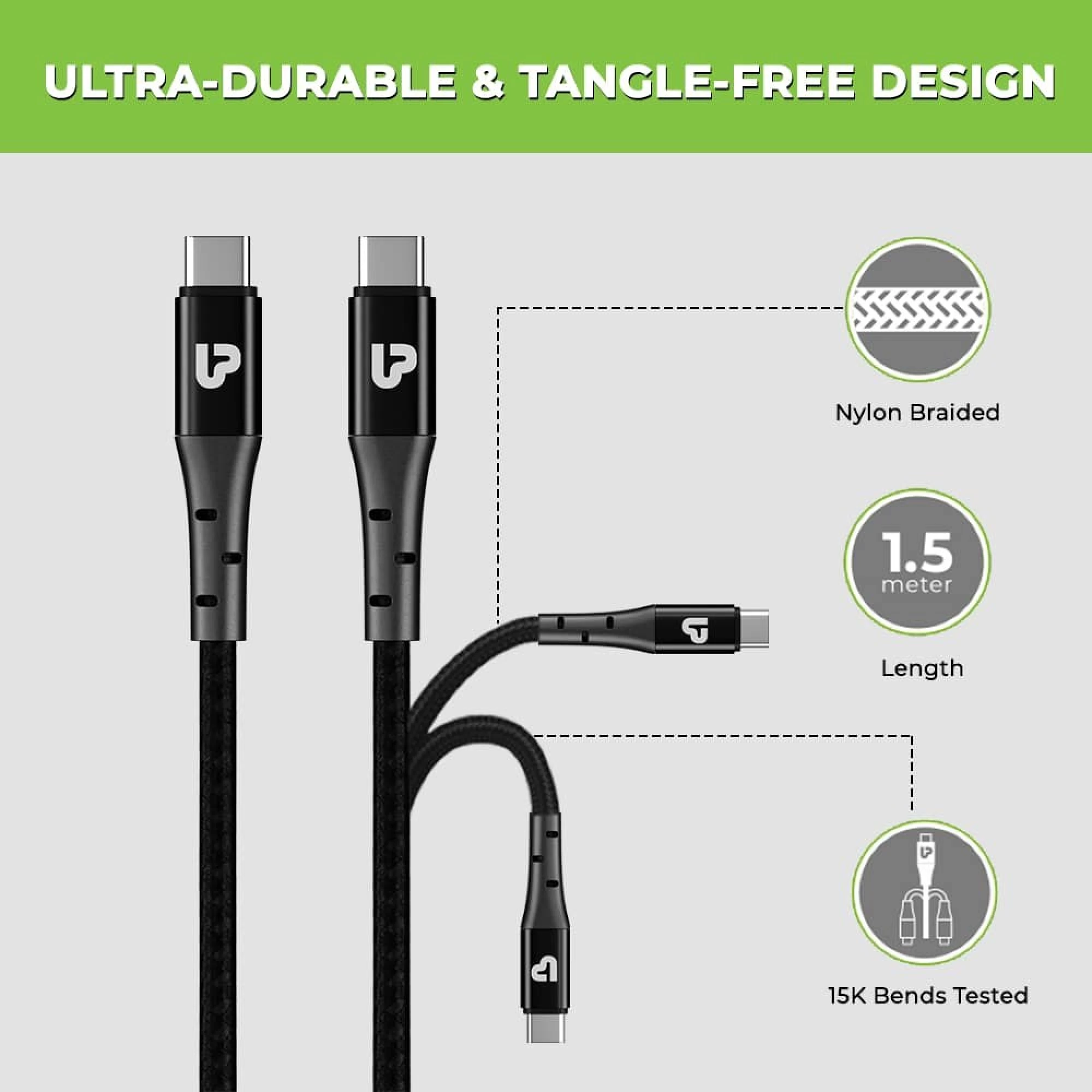 Ultraprolink Zoom 100 Type C to Type C 5 Feet (1.5M) Cable (100W Fast Charging Support, Black)_2