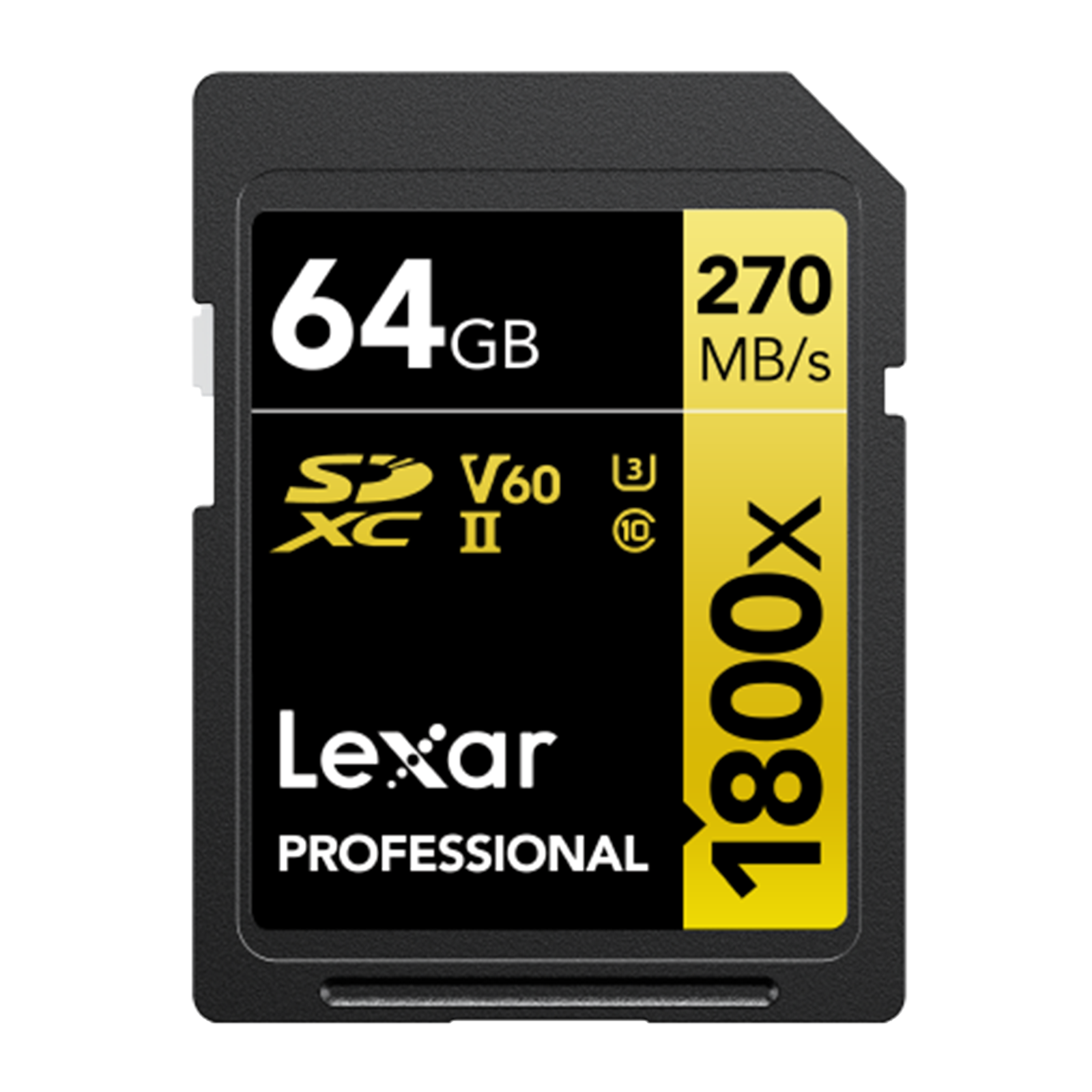 Lexar Professional 1800x GOLD Series SDXC 64GB Class 10 270MB/s Memory Card