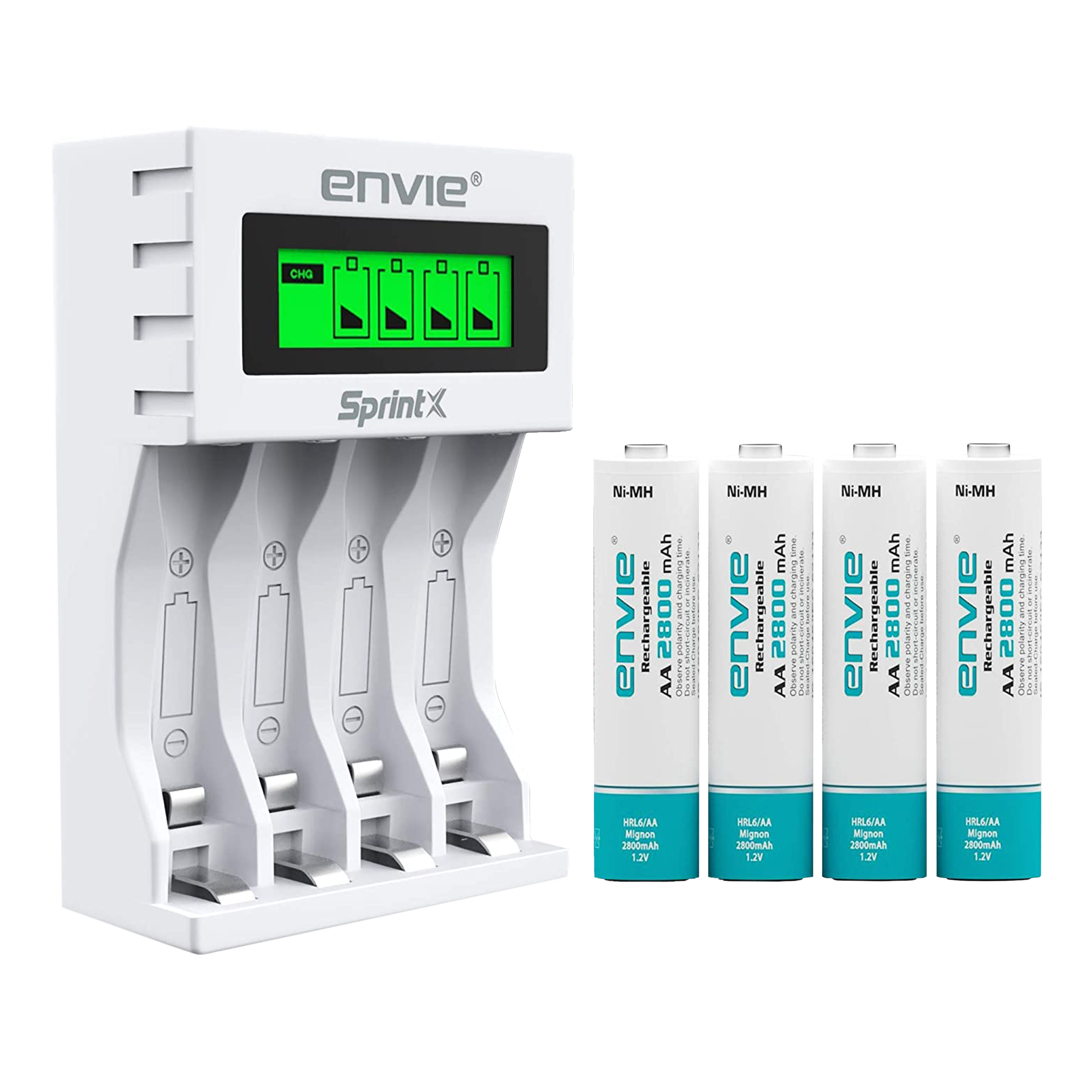 envie SprintX ECR11 MC Fast Camera Battery Charger Combo for 28004PL (4-Ports, LCD Display)