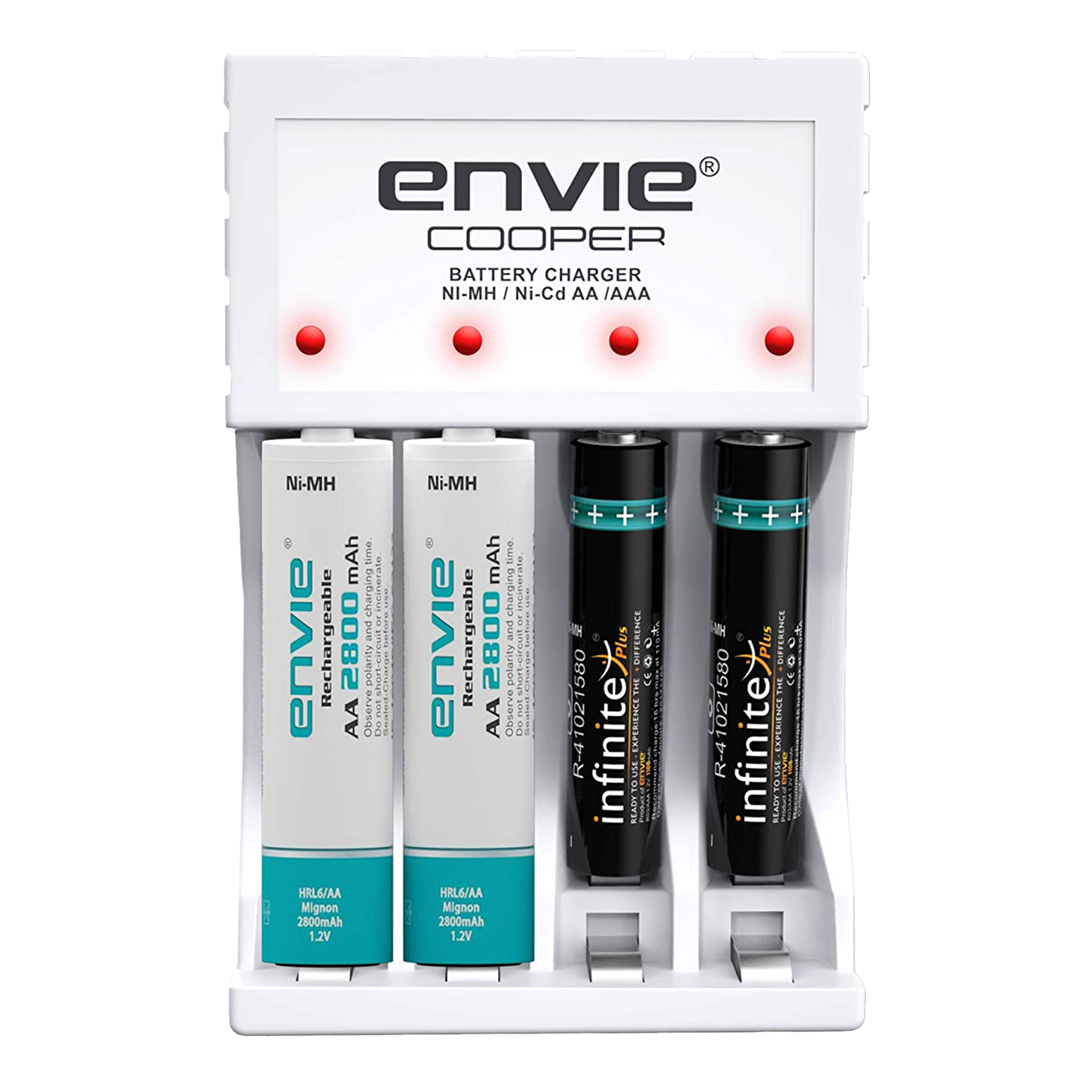 envie Cooper ECR-20 MC Camera Battery Charger Combo for AA2800 and AAA1100 (4-Ports, Short Circuit Protection)