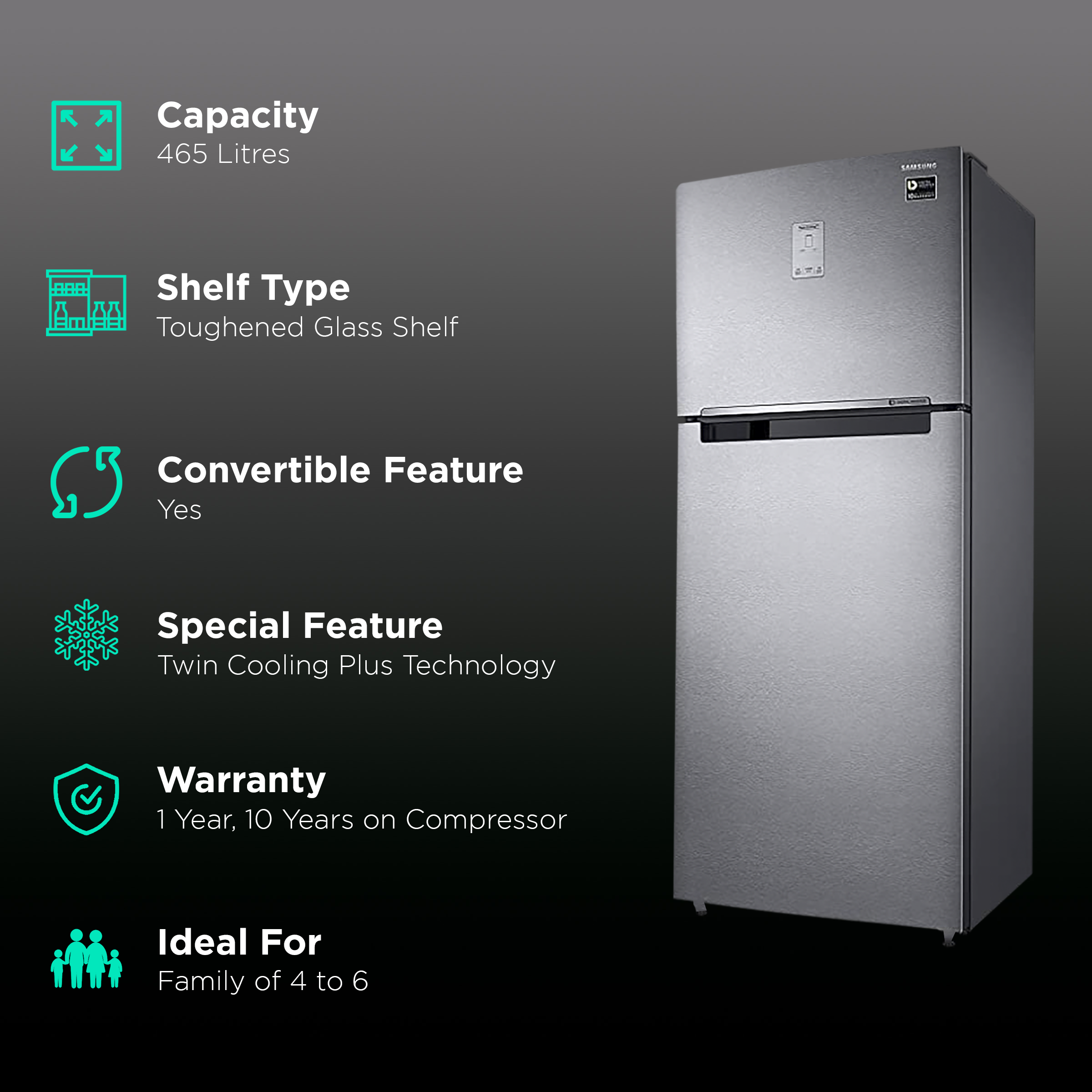 samsung 465 litre fridge dimensions