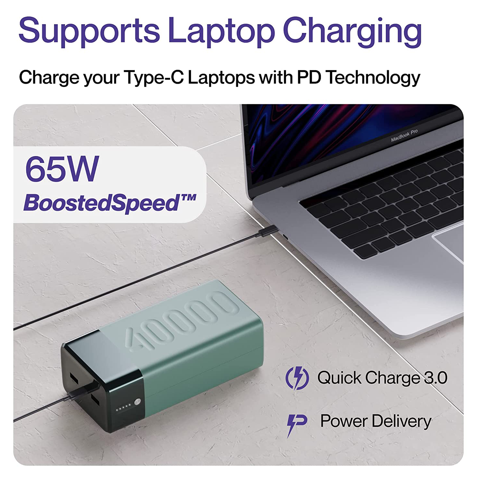 Ambrane Stylo Boost 40000 mAh 65W Fast Charging Power Bank (2 Type A and 1 Type C Ports, LED Light Indicator, Green)_4
