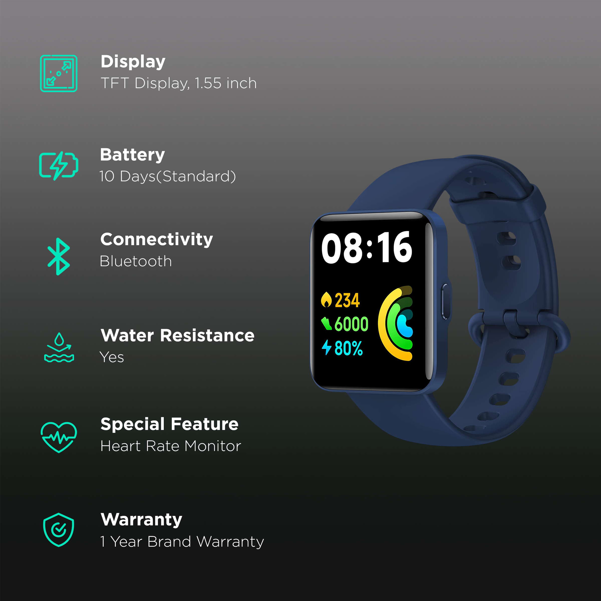 Redmi Watch 2 Lite Smartwatch with Activity Tracker (39.4mm TFT Display, 5 ATM Water Resistant, Blue Strap)_2