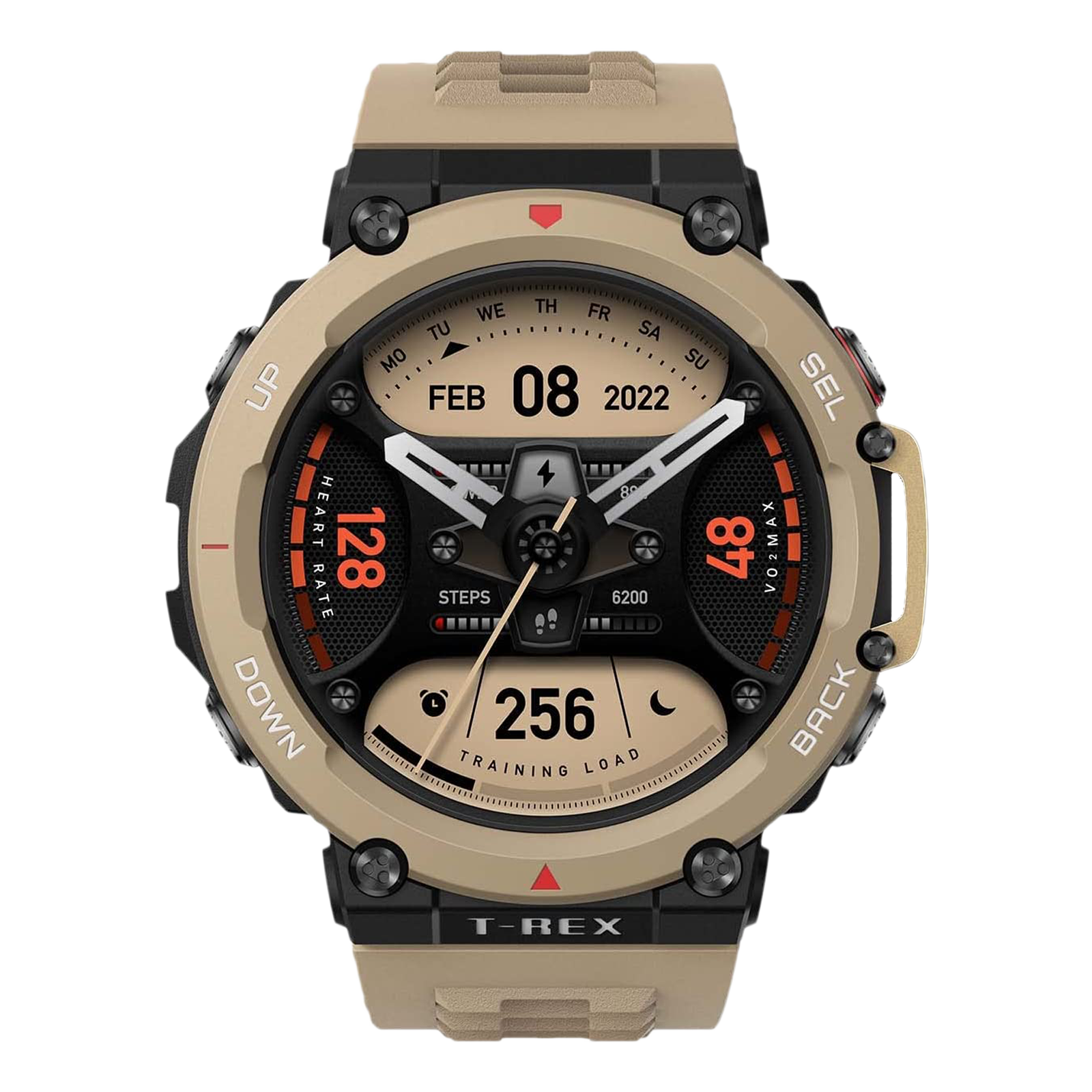 amazfit T-Rex 2 Smartwatch with Activity Tracker (35.3mm AMOLED Display, 10ATM Water Resistant, Desert Khaki Strap)