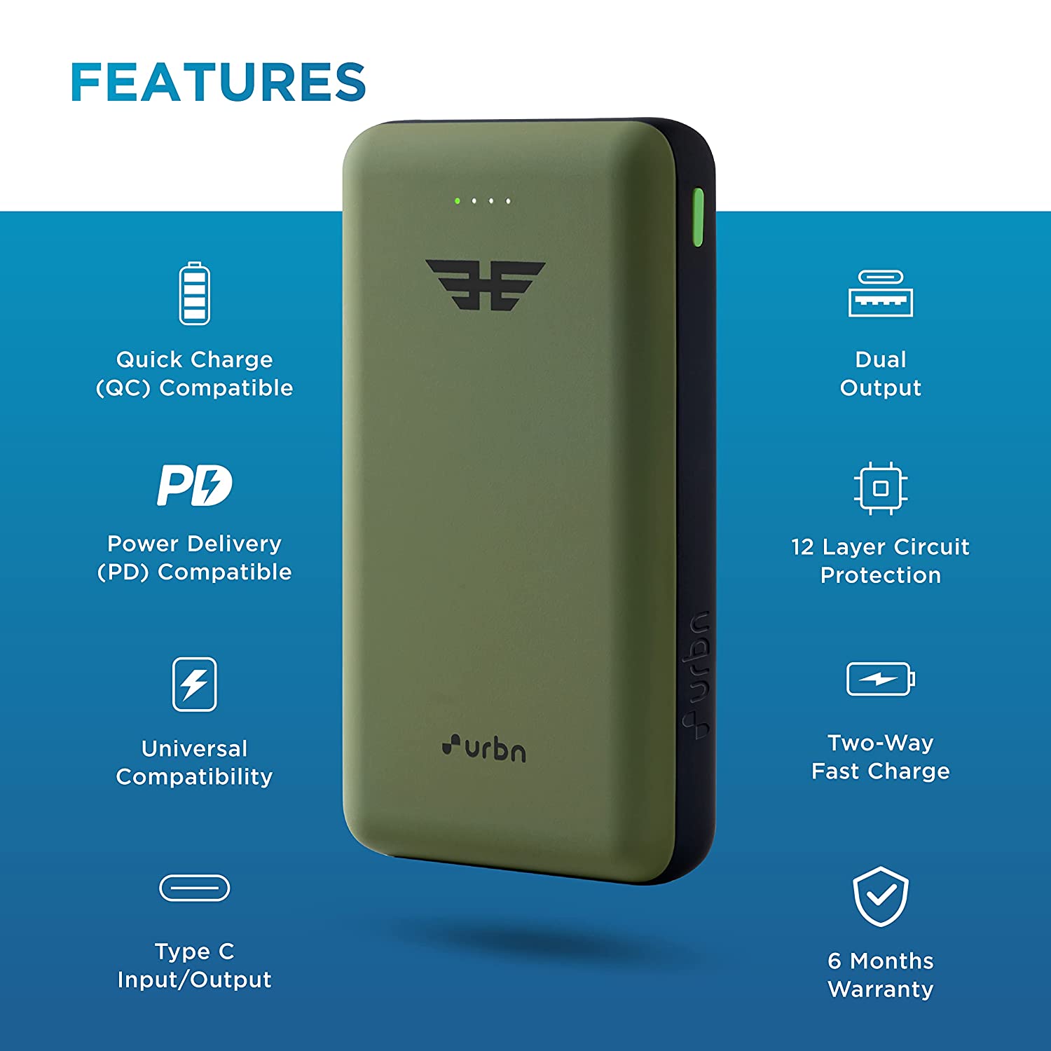 Buy URBN 20000 mAh 22.5W Fast Charging Power Bank (1 Type A & 1