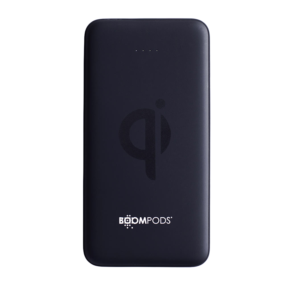 Boompods Powerboom Qi 10000 mAh Fast Charging Power Bank (1 Micro USB Type B, 1 Type C & 2 Type A Ports, Wireless Charging, Black)