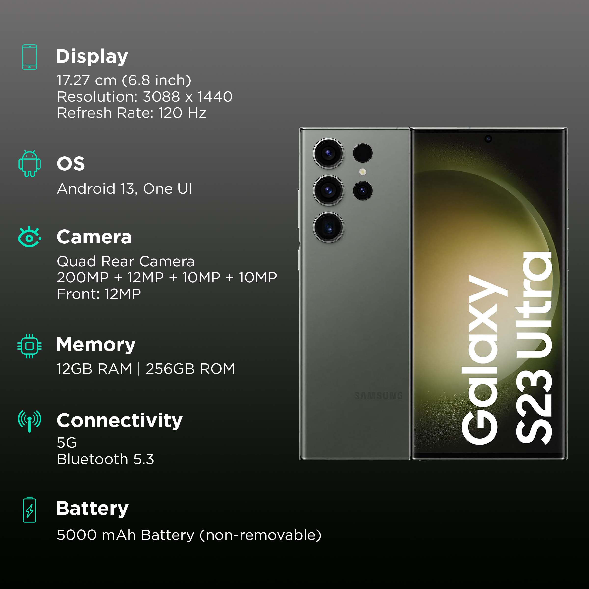 Buy SAMSUNG Galaxy S23 Ultra 5G (12GB RAM, 256GB, Green) Online - Croma