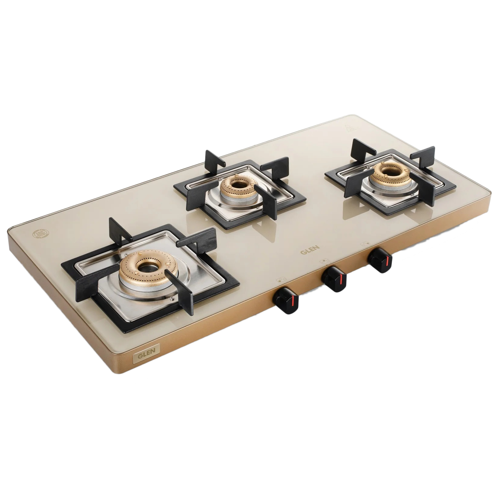 Glen 3 Burner Toughened Glass Gas Stove (Pan Support, CT1035USAC, Apricot)_1