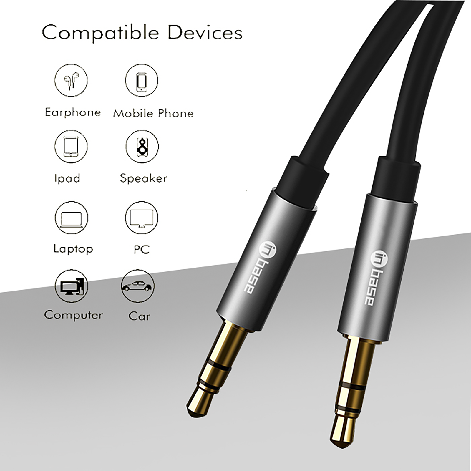 Inbase 3.5mm Aux to 3.5mm Aux 3.9 Feet (1.2M) Cable (Gold Plated Plug,  Black)