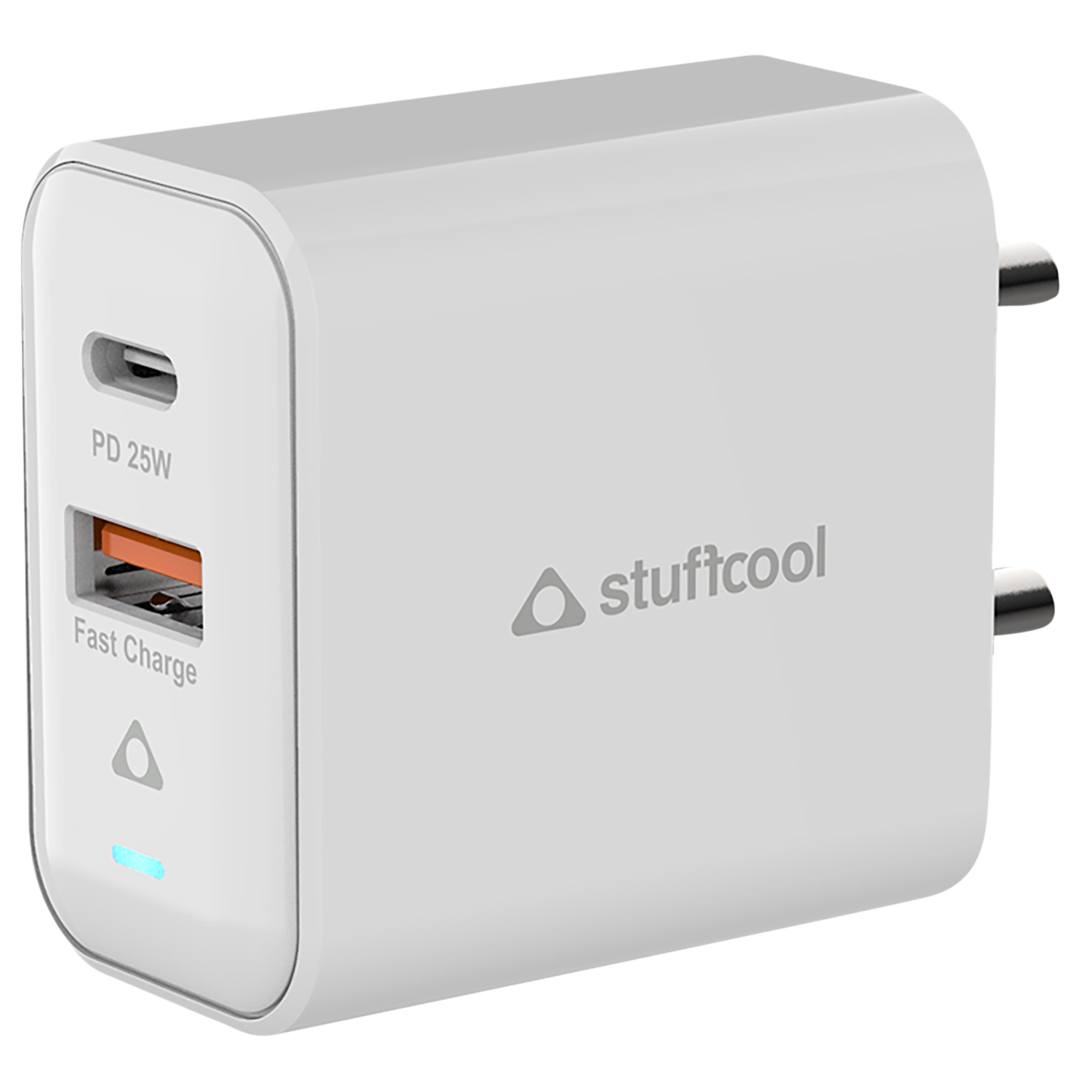 Stuffcool Flow 25W Type A & Type C 2-Port Fast Charger (Adapter Only, BIS Approved, White)