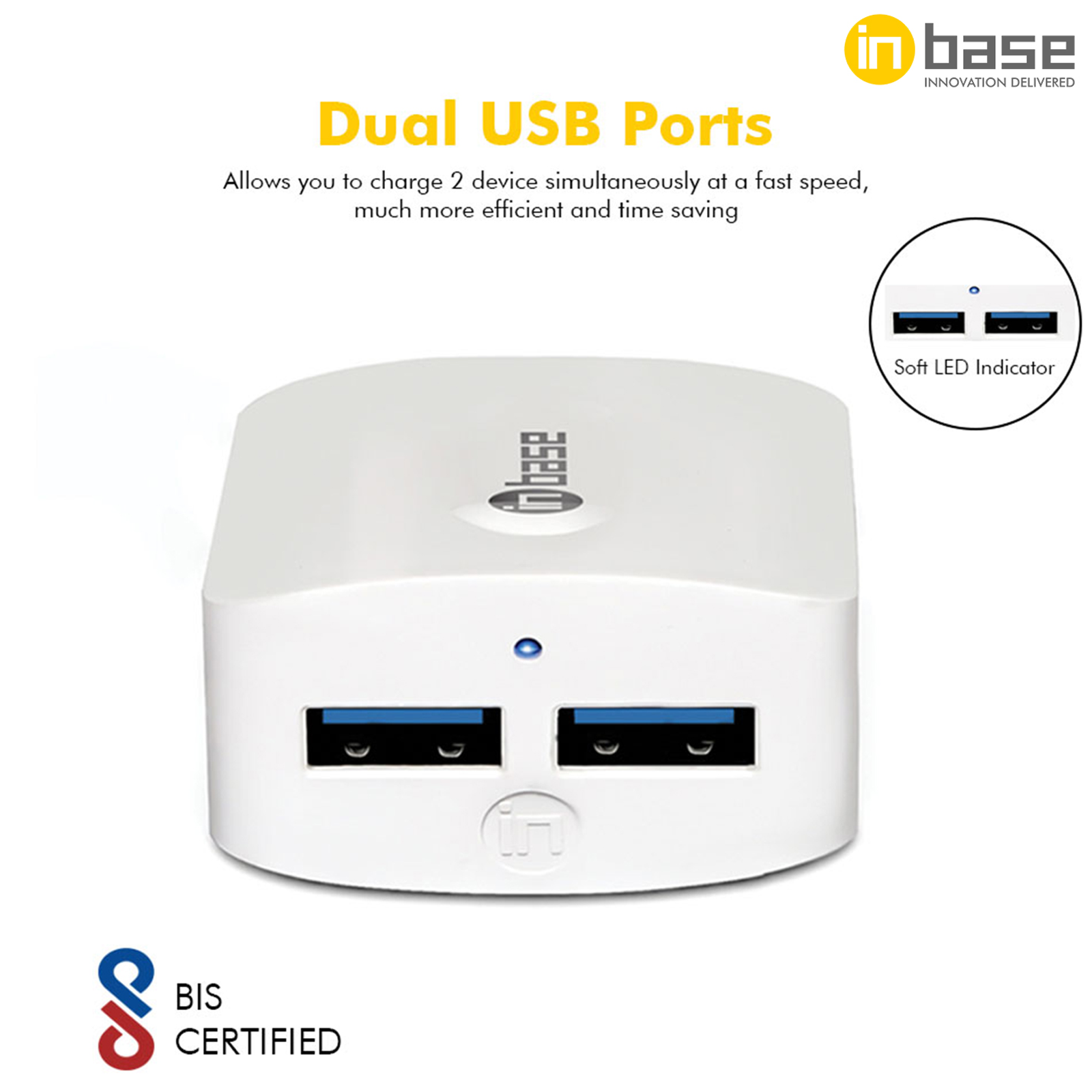 Buy Inbase Type A 2-Port Fast Charger (Type A to Micro USB Cable, Multiple  Protection, White) Online - Croma