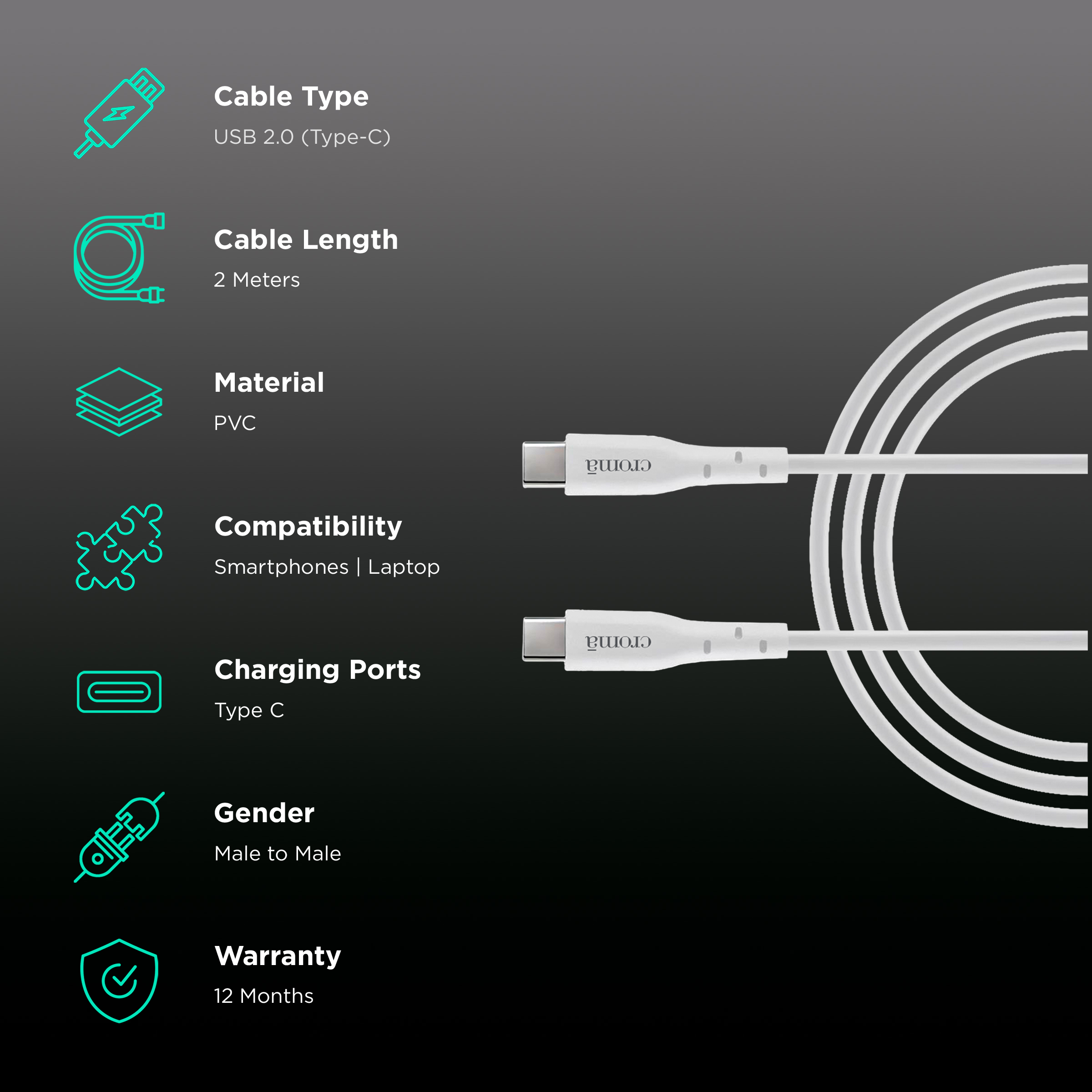 Buy Apple Type C to Lightning 6.6 Feet (2M) Cable (Sync and Charge, White)  Online - Croma