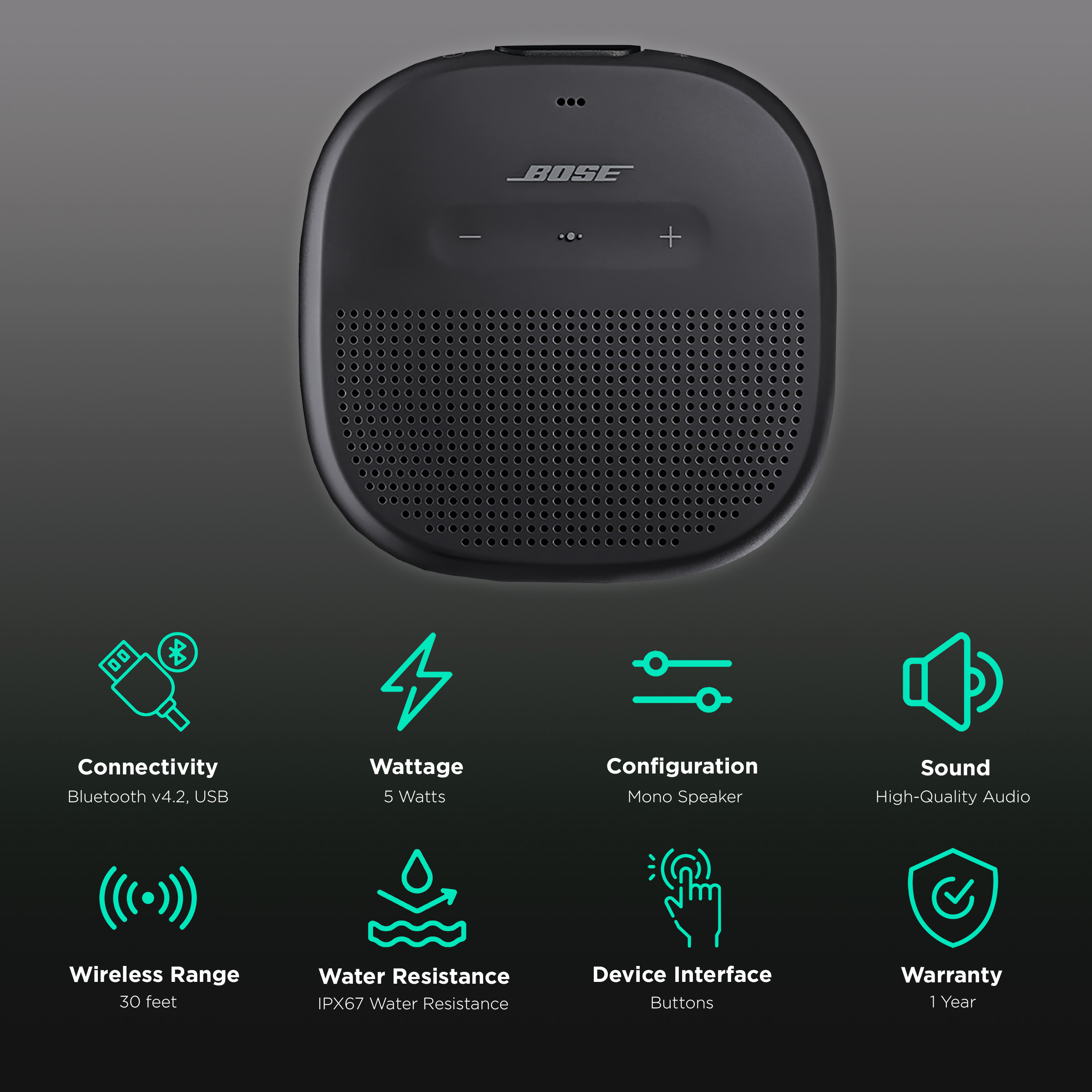 Buy Bose SoundLink Micro 5W Portable Bluetooth Speaker (IPX67 Water  Resistant, Stereo Sound, Mono Speaker, Black) Online – Croma