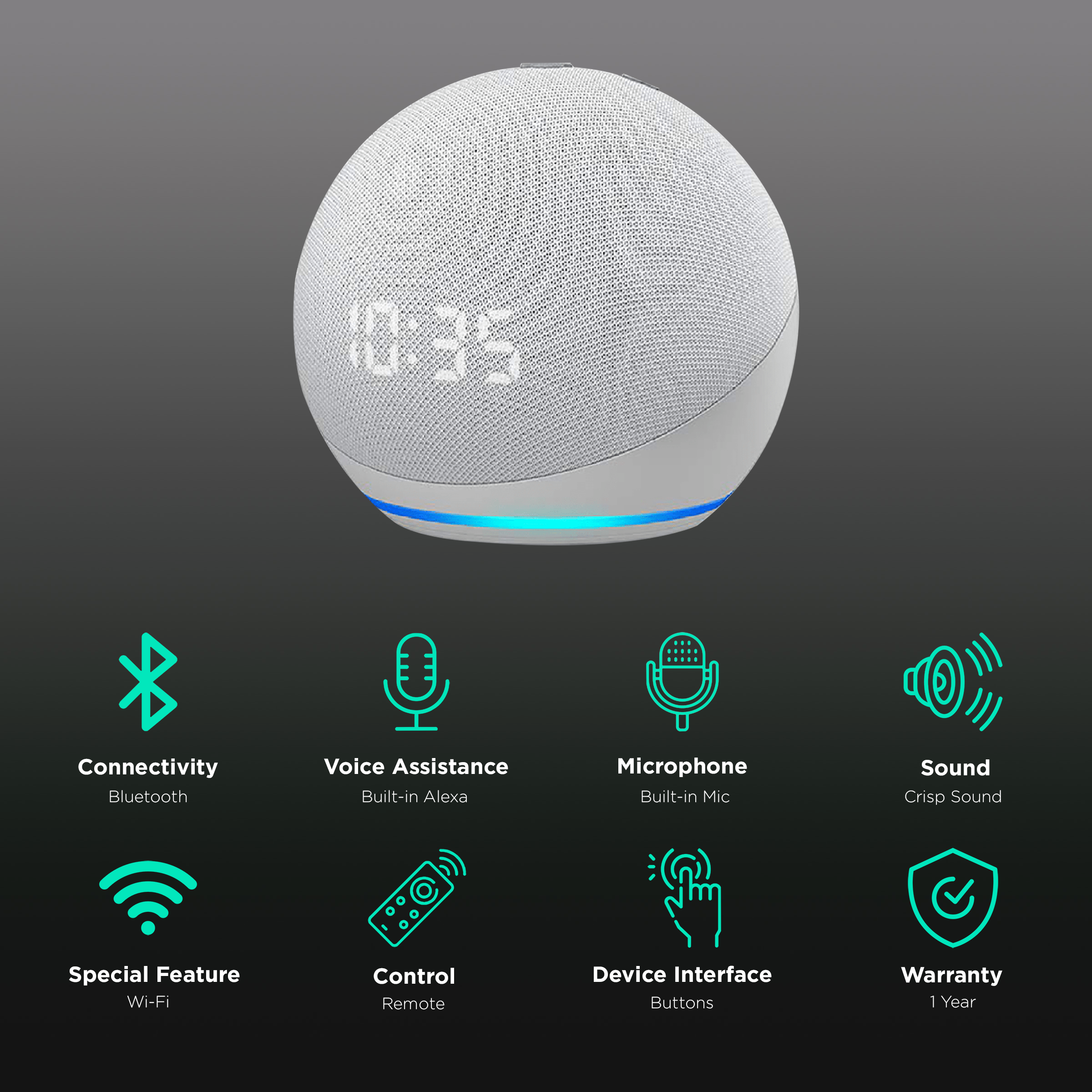Echo Dot (4th Gen) with Built-in Alexa Smart Wi-Fi Speaker (LED  Display with Clock, White)
