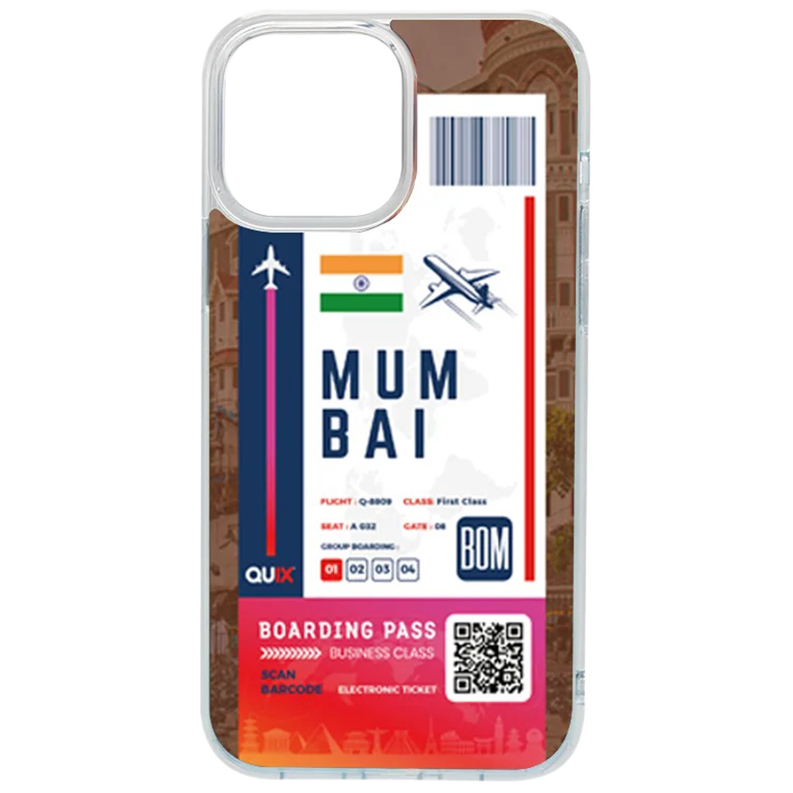 

QUIX Mumbai Boarding Pass TPU Back Cover for Apple iPhone 14 (Supports Wireless Charging, Multi Color), Clear