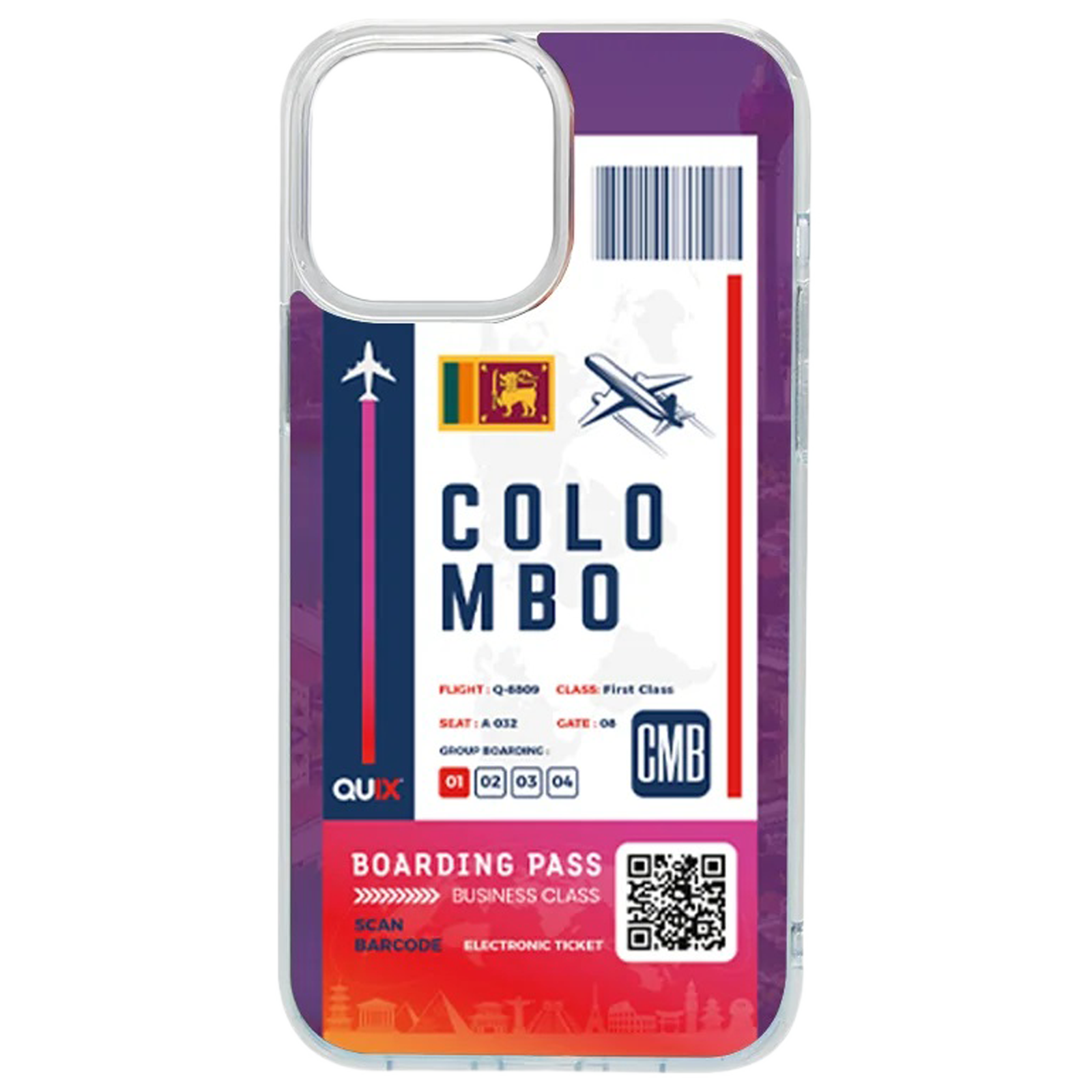 

QUIX Colombo Boarding Pass TPU Back Cover for Apple iPhone 14 (Supports Wireless Charging, Multi Color), Clear