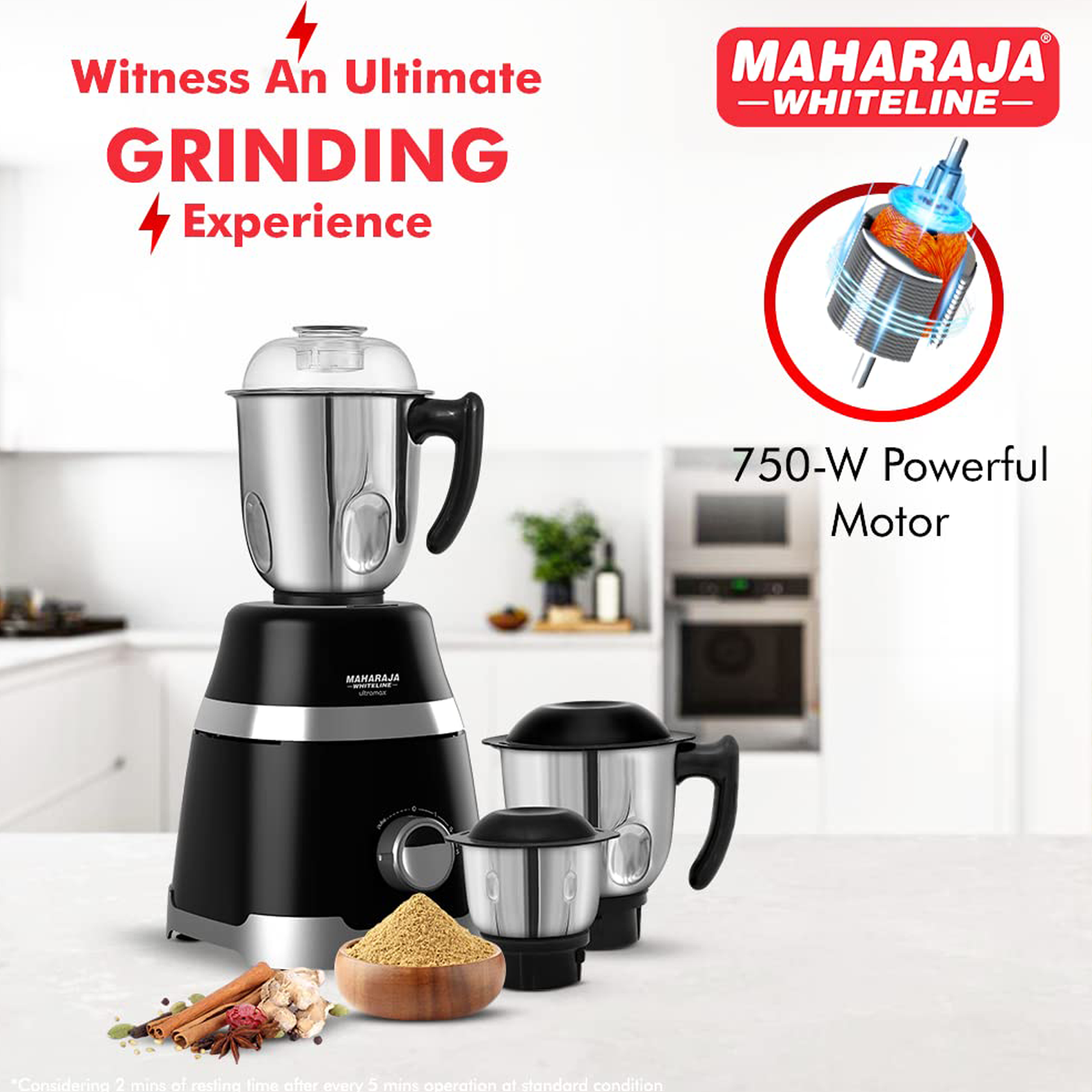 Buy MAHARAJA WHITELINE Neo DLX 750 Watt 3 Jars Mixer Grinder (20000 RPM, 3  Speed Control with Pulse Function, White/Cherry Red) Online - Croma