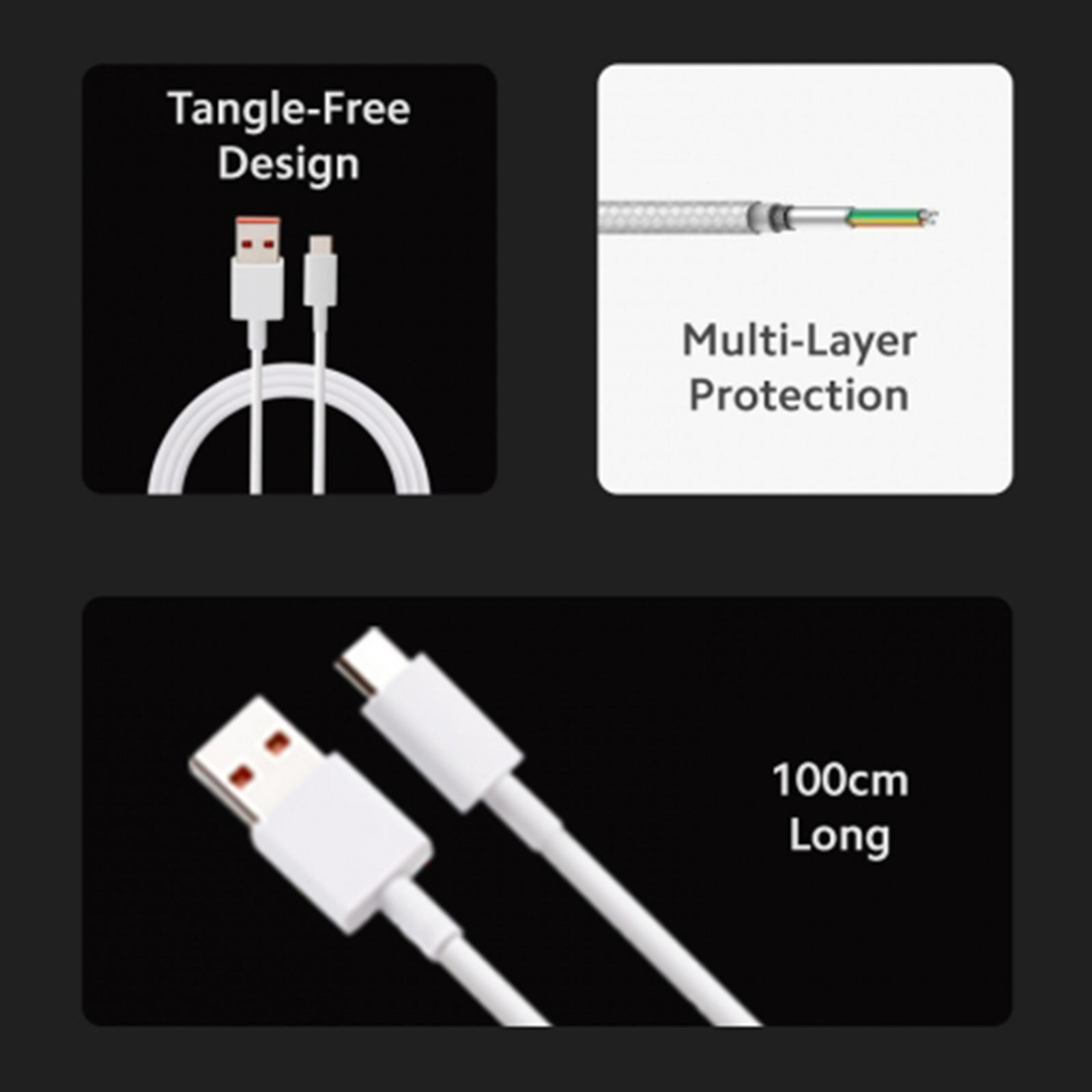 Buy Xiaomi HyperCharge Type A to Type C 3.3 Feet (1M) Cable (Tangle Free  Design, White) Online - Croma