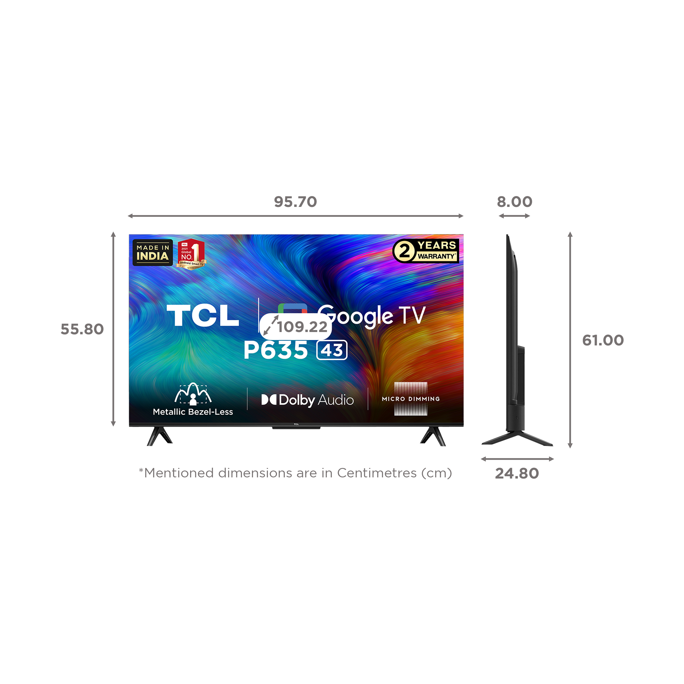 Buy TCL P635 109.22 cm (43 inch) 4K Ultra HD Google TV with Dolby Audio ...