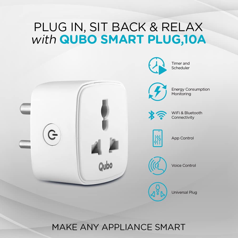 Buy Qubo Smart Plug- 10 A Smart Plug (Alexa and Google Assistant Support,  HSP02D1001, White) Online – Croma