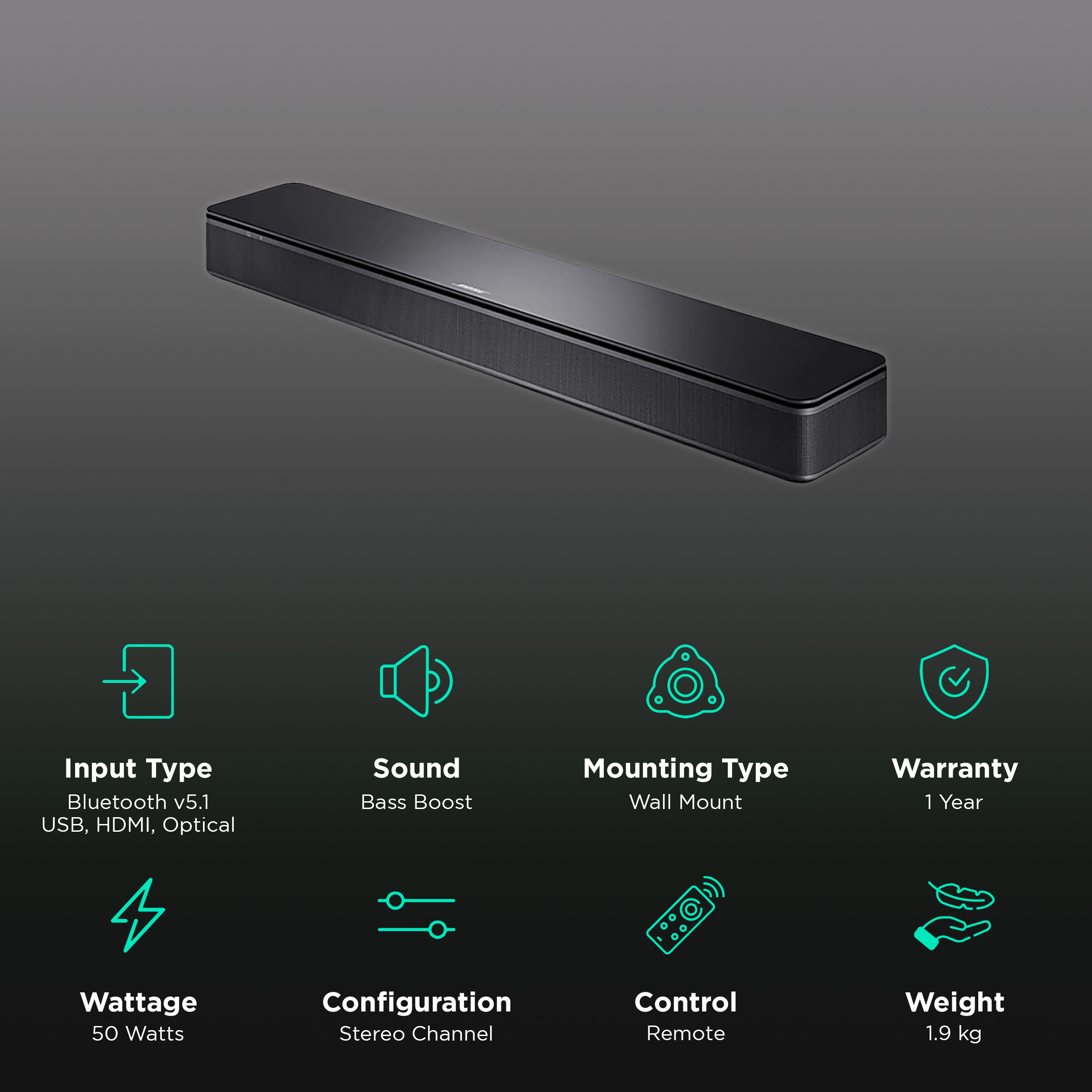 Bose Bluetooth Soundbar with Remote (Bass Boost, Stereo Channel, Black)_2
