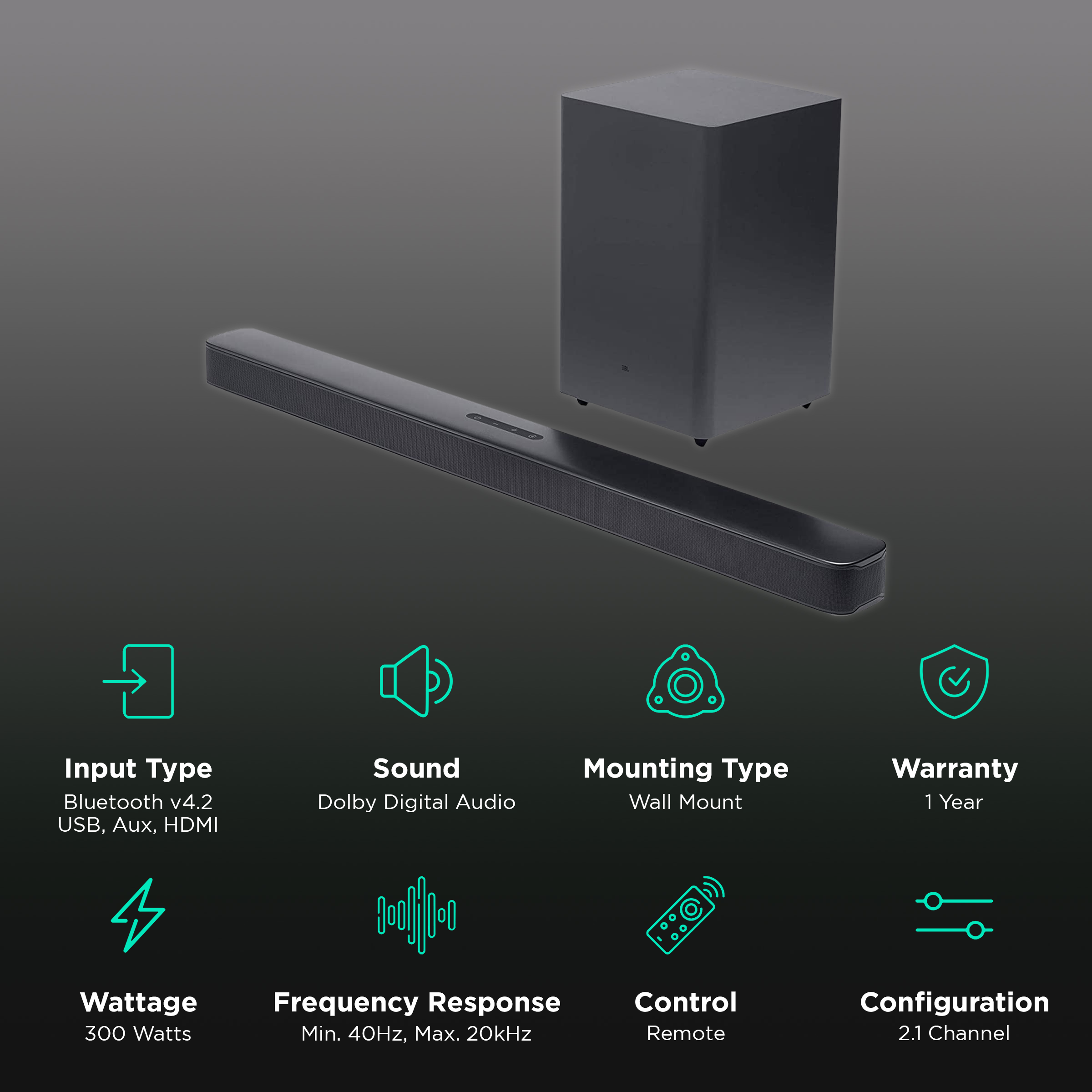 dialekt Calamity bunke Buy JBL Bar 2.1 300W Bluetooth Soundbar with Remote (Surround Sound, 2.1  Channel, Black) Online – Croma