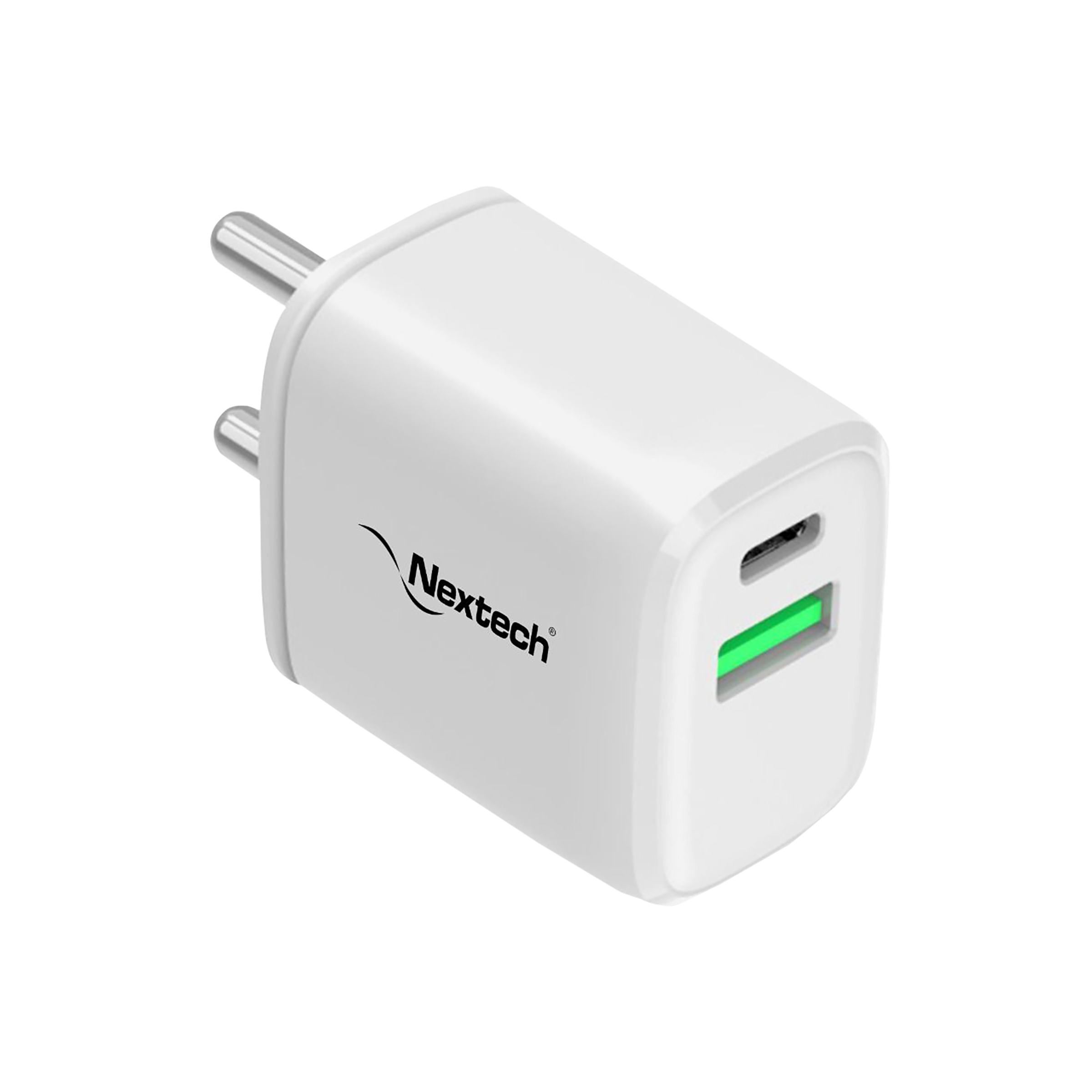 Nextech 24W Type A & Type C 2-Port Fast Charger (Adapter Only, Over-Current Protection, White)_1
