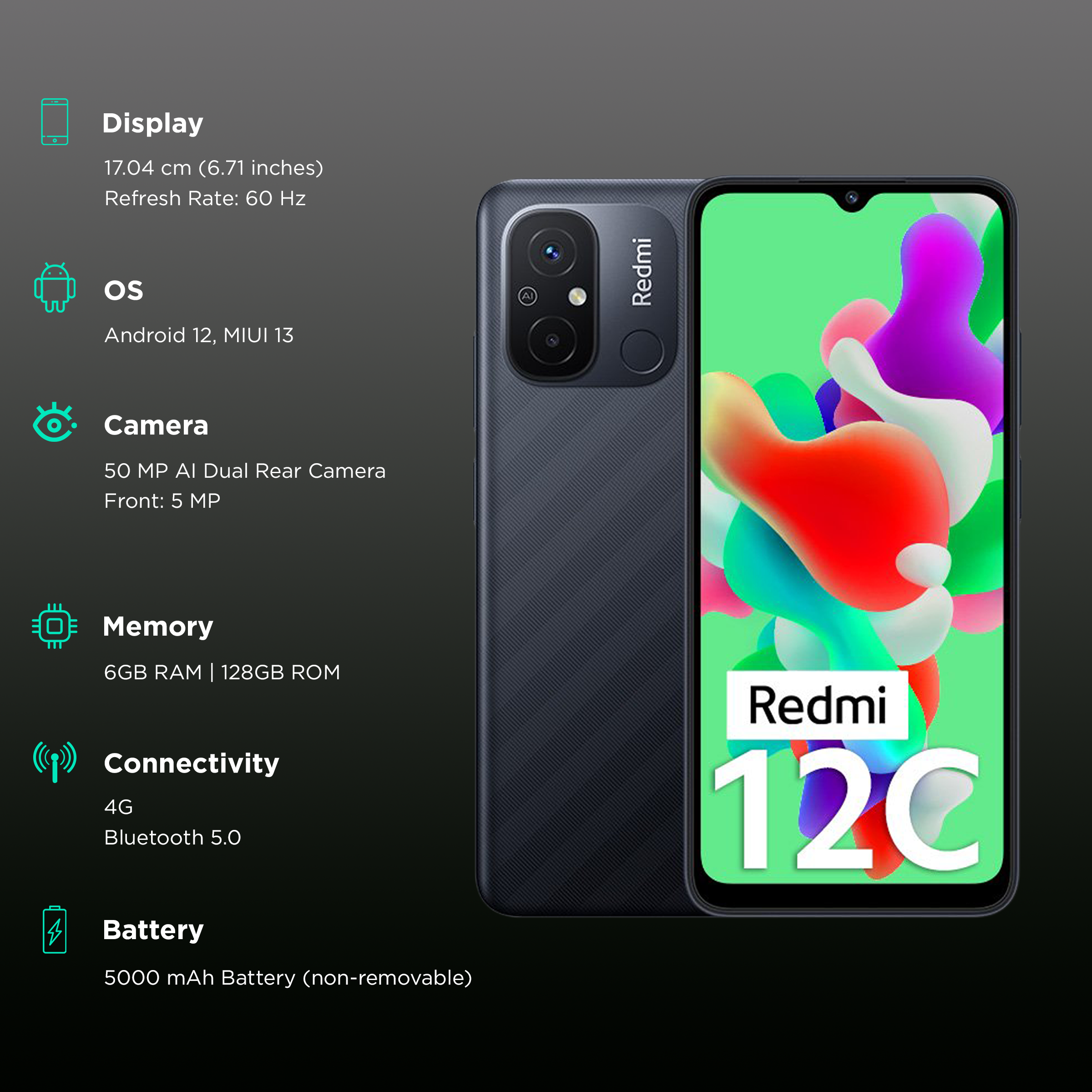 Buy Redmi 12C (6GB RAM,128GB, Matte Black) Online - Croma