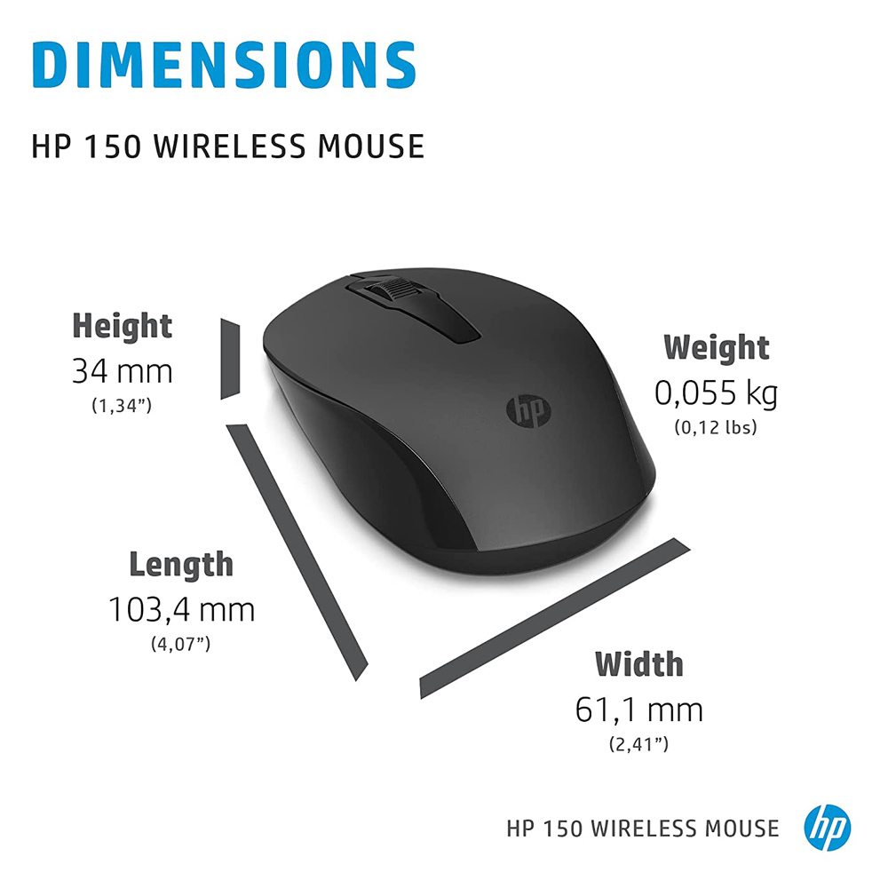 Buy HP 150 Wireless Optical Mouse (1600 DPI, Ergonomic Design, Black)  Online – Croma