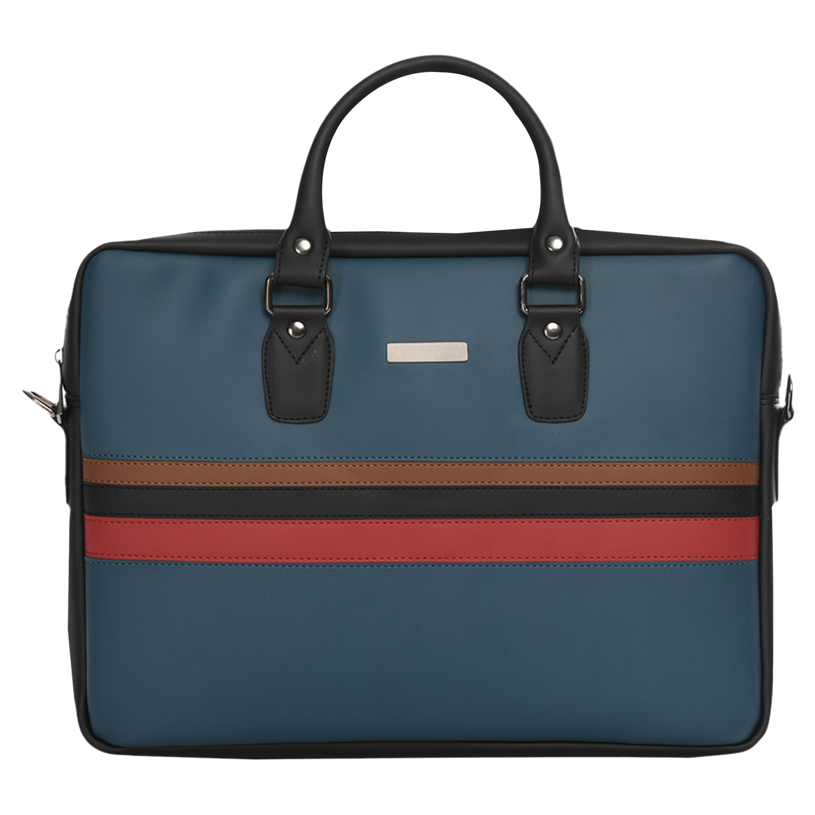 Dr. Vaku MILAN Stripey Vegan Leather Laptop Sling Bag for 13 & 14 Inch Laptop (Water Resistant, Blue/Black)