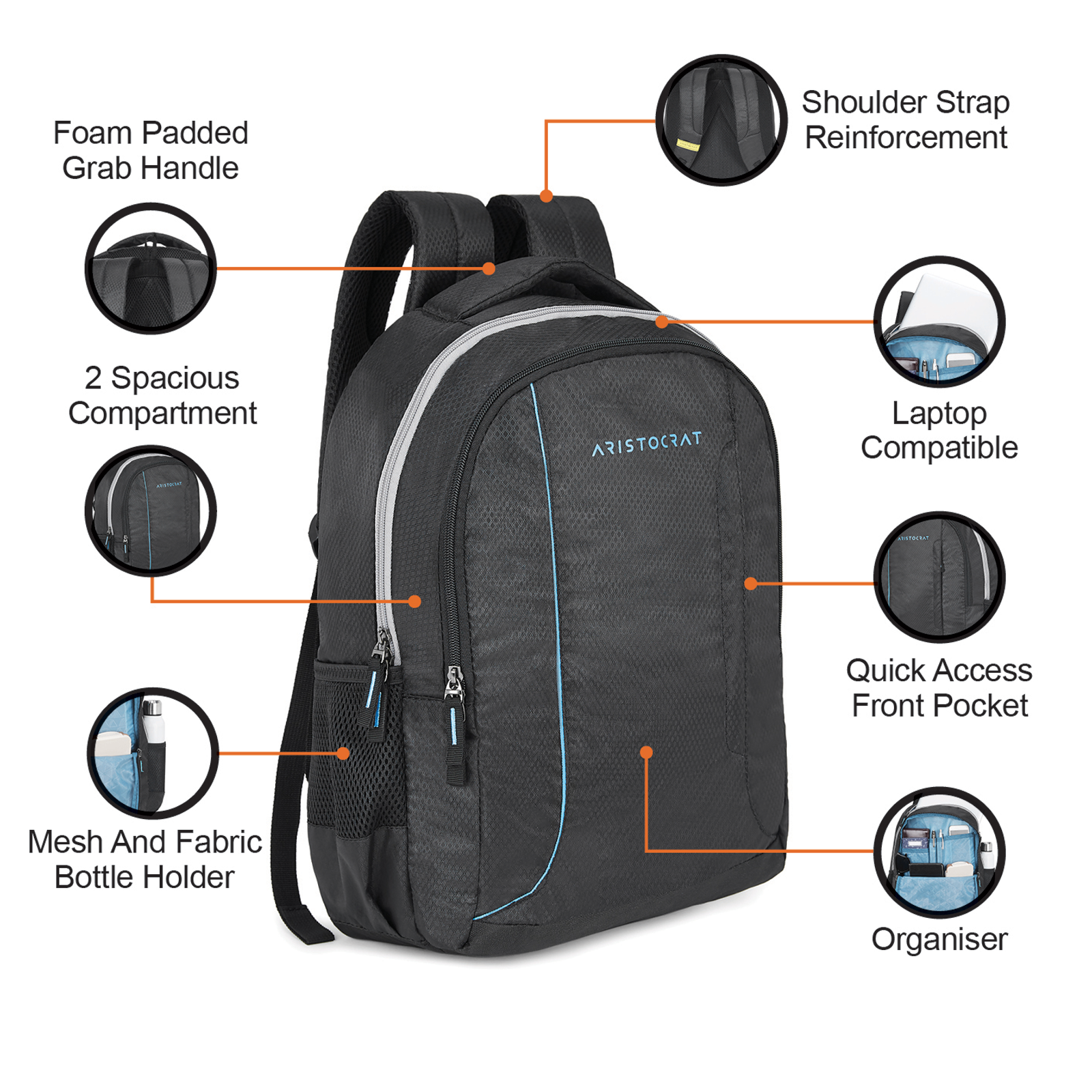 Aristocrat Neo 2 Laptop Backpack Grey - Zad Bag Mall - The Biggest Bag Mall  - Solapur