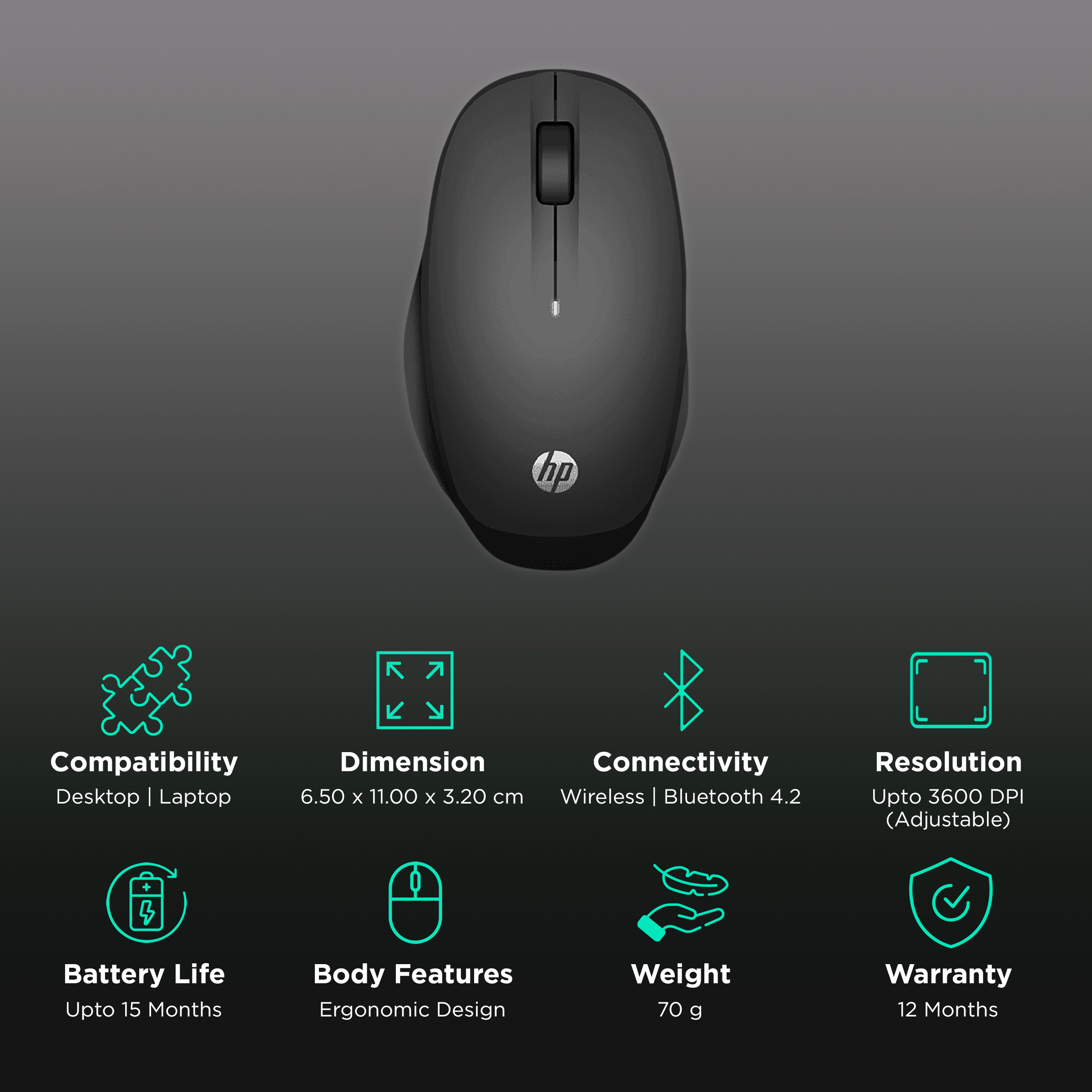Buy HP 250 Wireless Optical Mouse (3600 DPI Adjustable, Ergonomic Design,  Black) Online – Croma