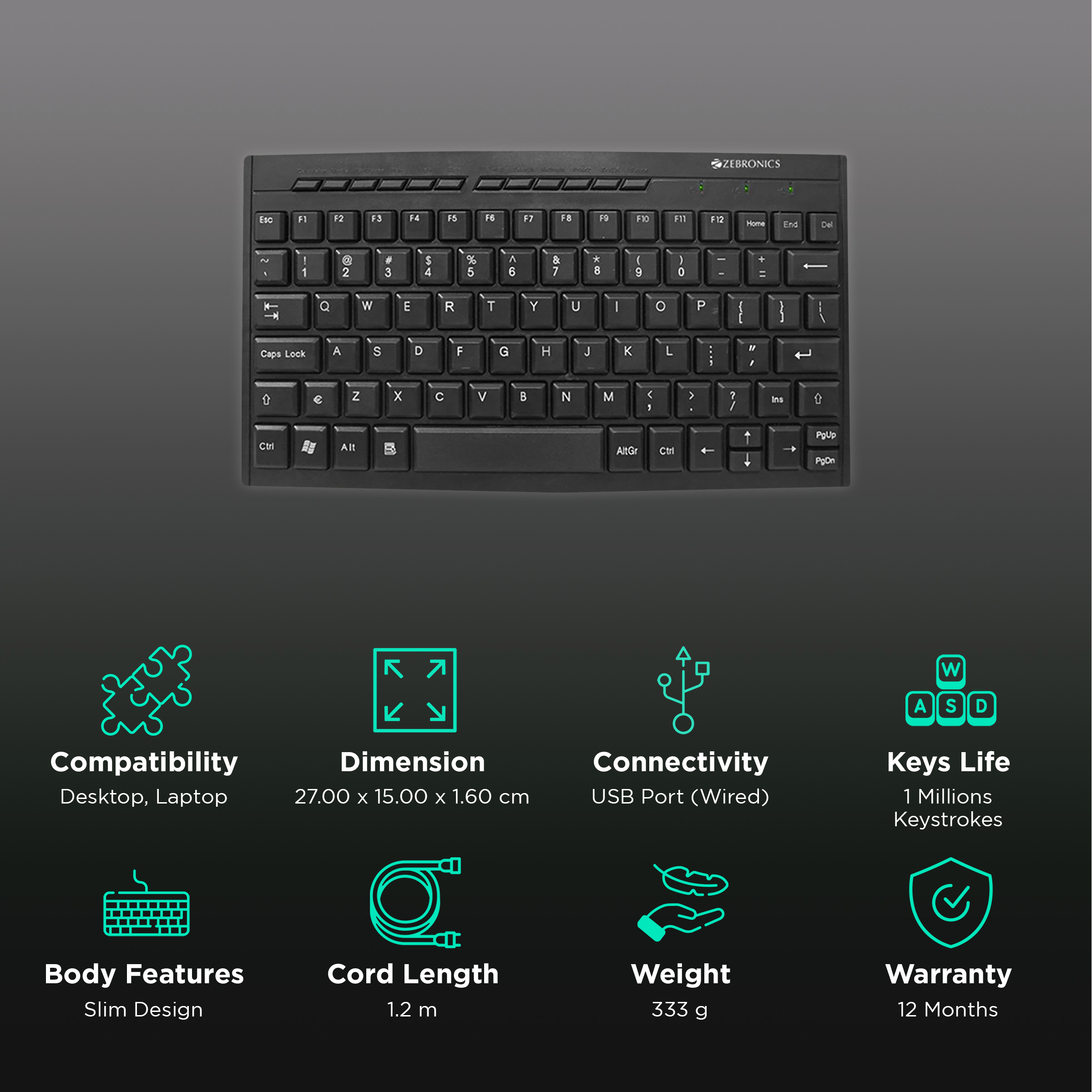 Buy Zebronics ZEB-K04 Wired Keyboard with Dedicated Multimedia Keys ...