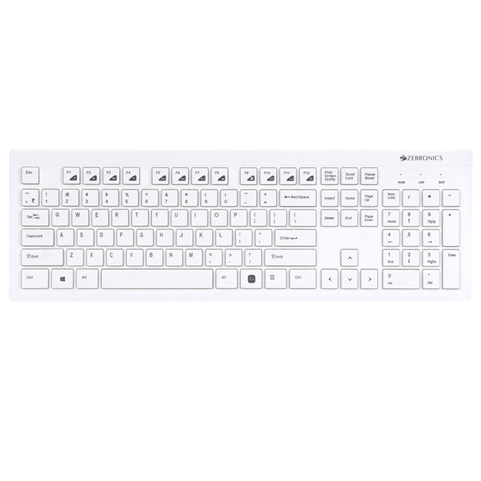 Zebronics ZEB-DLK01 Wired Keyboard with Number Pad (UV Coated Keys, White)