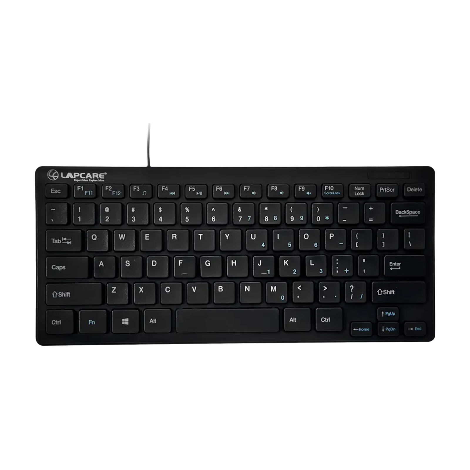 LAPCARE D-Lite Plus Mini Wired Keyboard with Dedicated Multimedia Keys (Spill Resistant, Black)