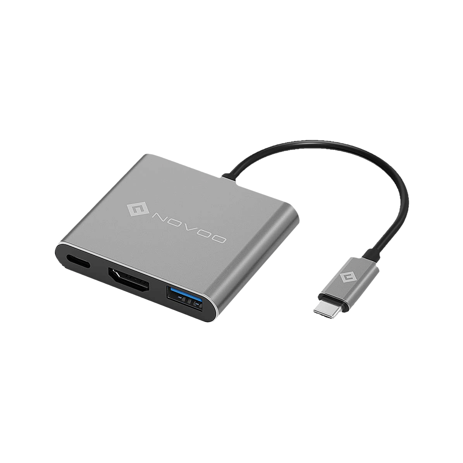 NOVOO 3-in-1 USB 3.0 Type C to USB 3.0 Type C, USB 3.0 Type A, HDMI Type A USB Hub (Supports 4K Resolution, Dark Grey)
