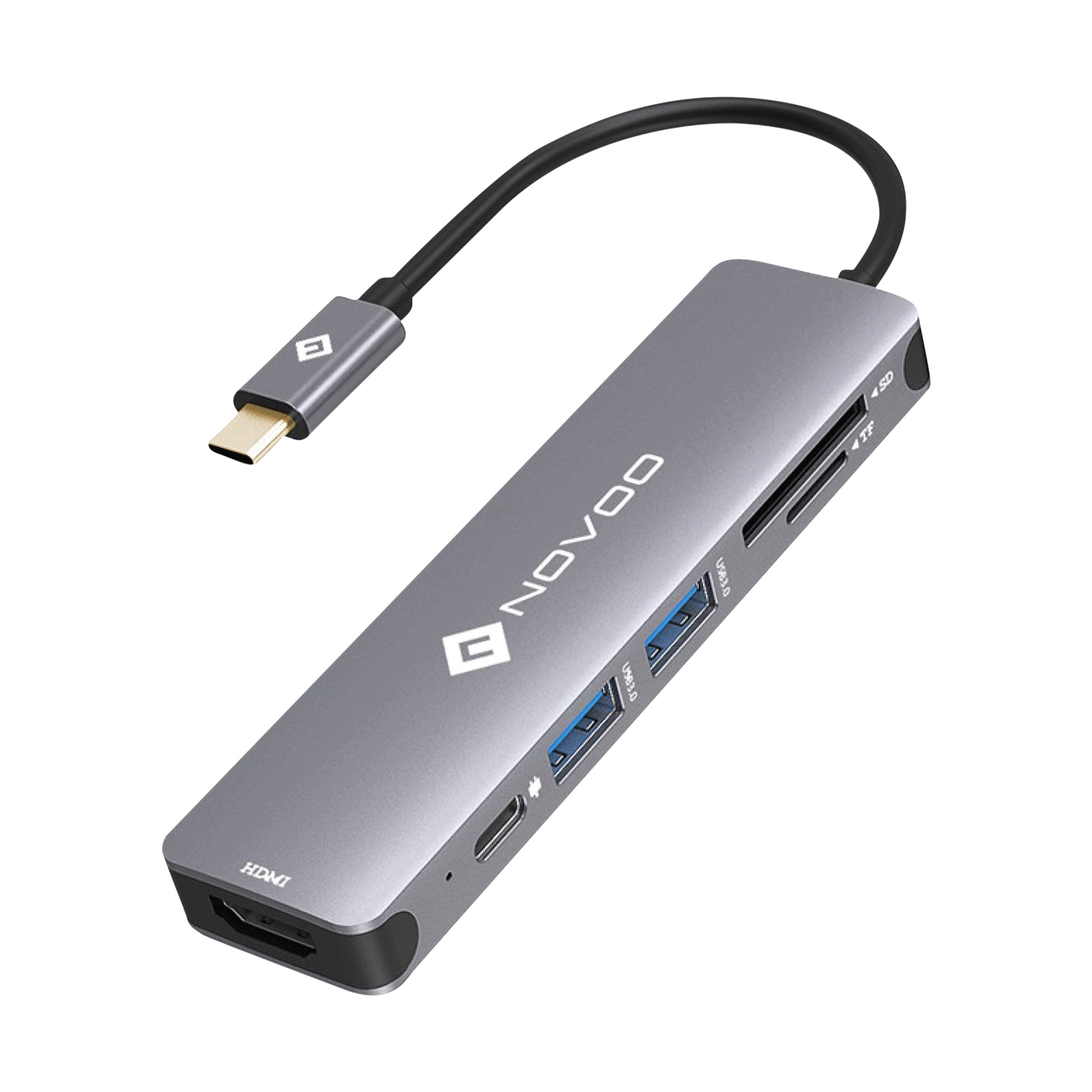 NOVOO 6-in-1 USB 3.0 Type C to USB 3.0 Type A, HDMI, SD Card Slot, TF Card, USB Type C USB Hub (Broad Compatibility, Dark Grey)