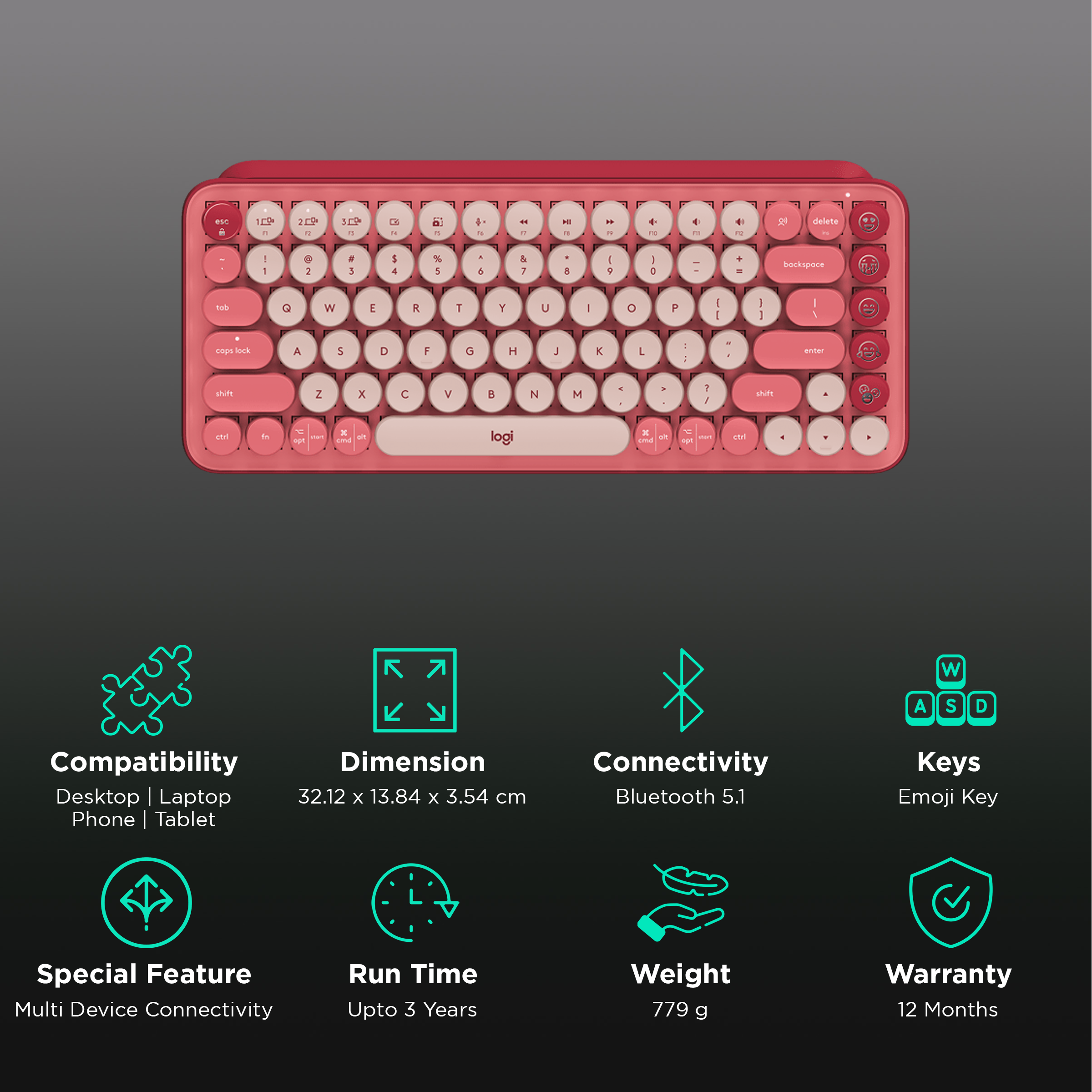 Buy logitech POP Keys Bluetooth 5.1 Wireless Keyboard with Multi