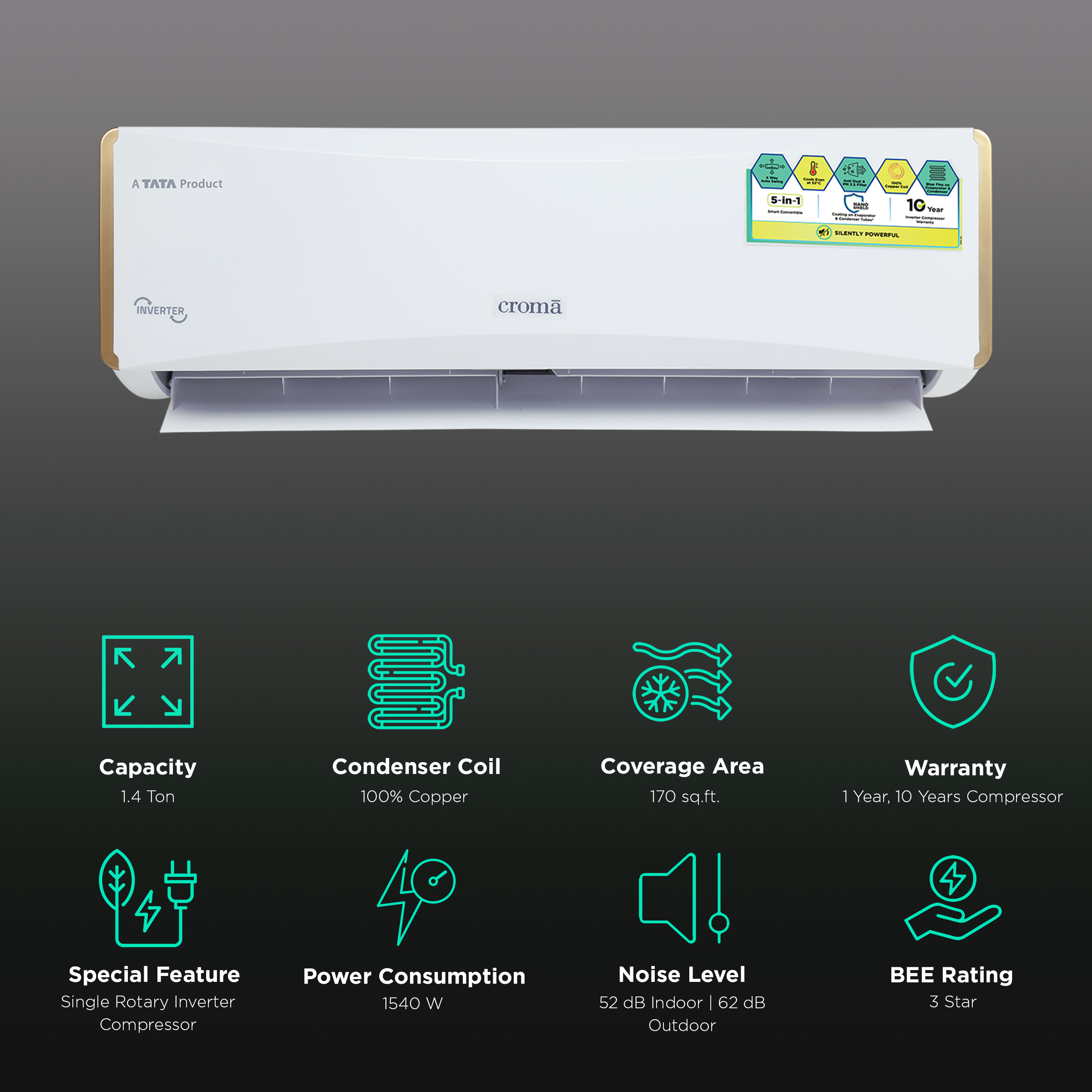 croma 1.4 ton inverter ac