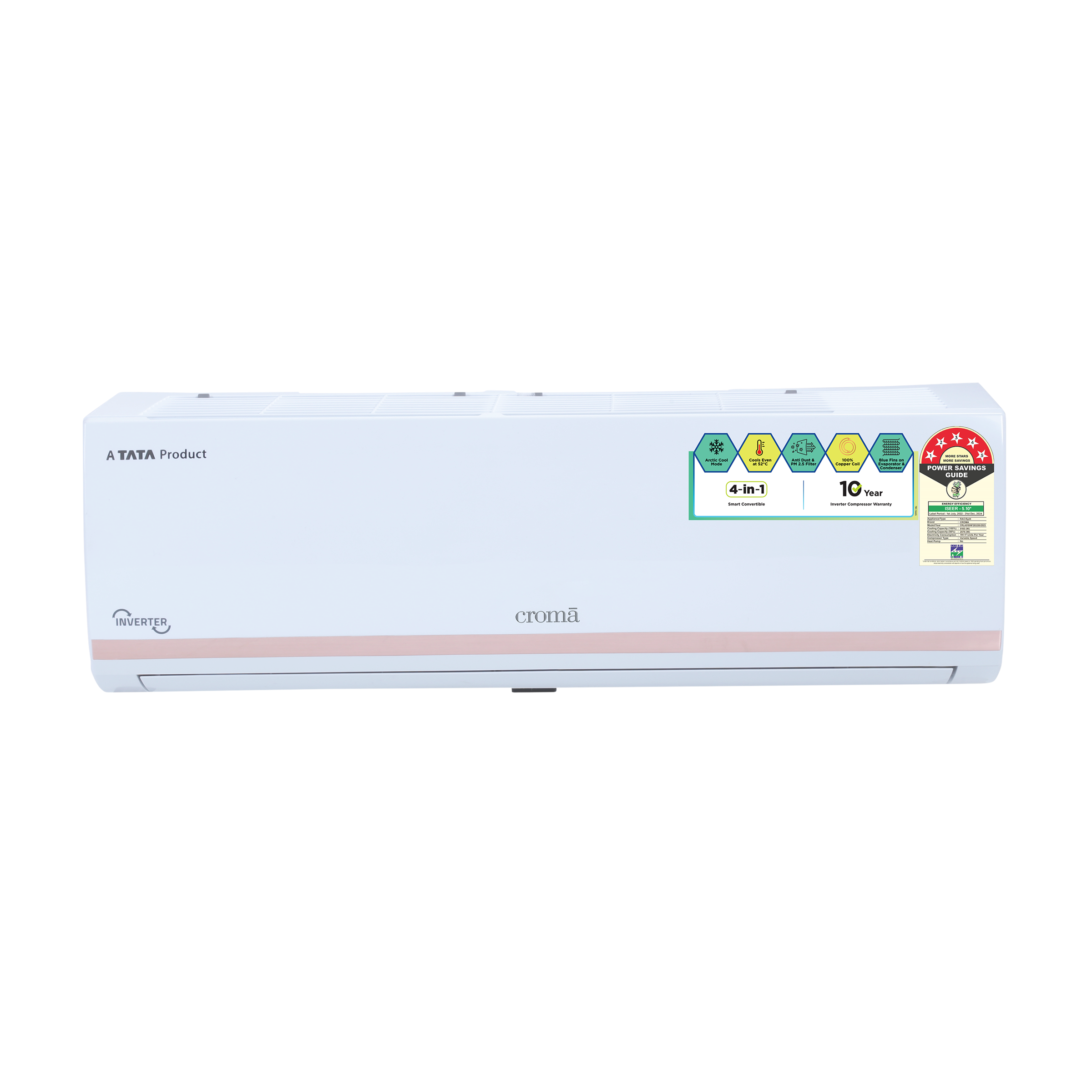 Croma 4 in 1 Convertible 1.5 Ton 5 Star Inverter Split AC with Dust Filter (Copper Condenser, CRLA018INF283255)